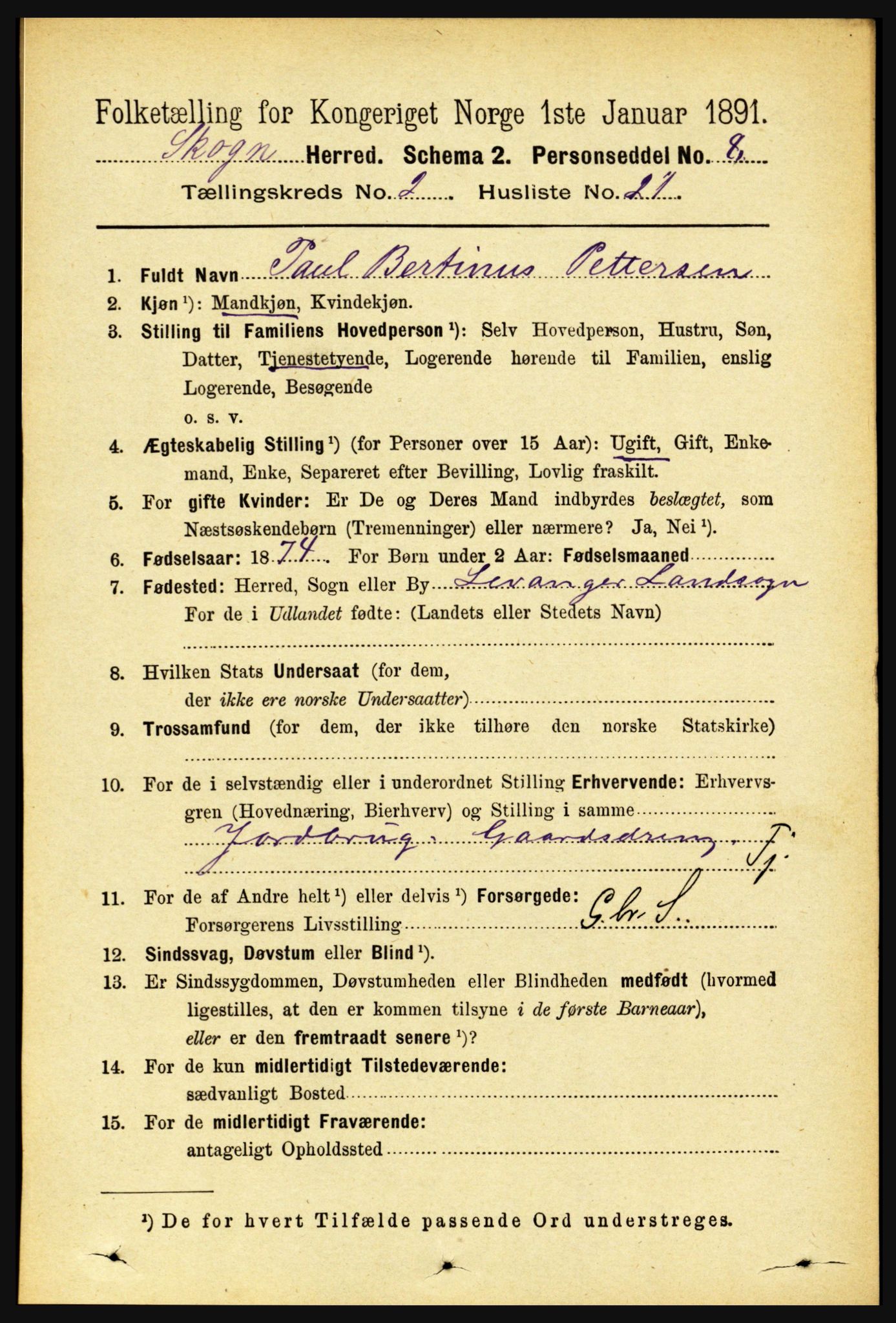 RA, 1891 census for 1719 Skogn, 1891, p. 1095