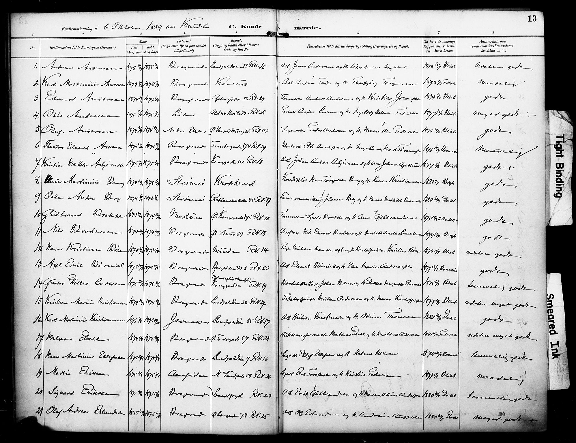 Bragernes kirkebøker, AV/SAKO-A-6/F/Fc/L0006: Parish register (official) no. III 6, 1888-1899, p. 13