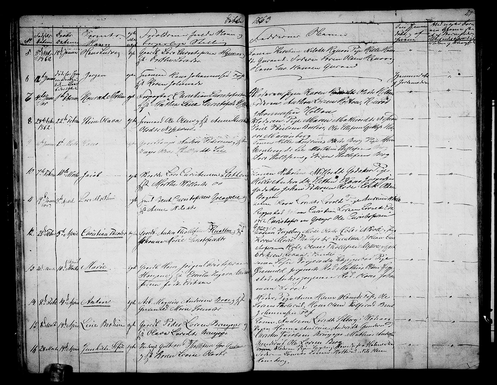 Botne kirkebøker, SAKO/A-340/G/Ga/L0001: Parish register (copy) no. I 1, 1854-1867, p. 27
