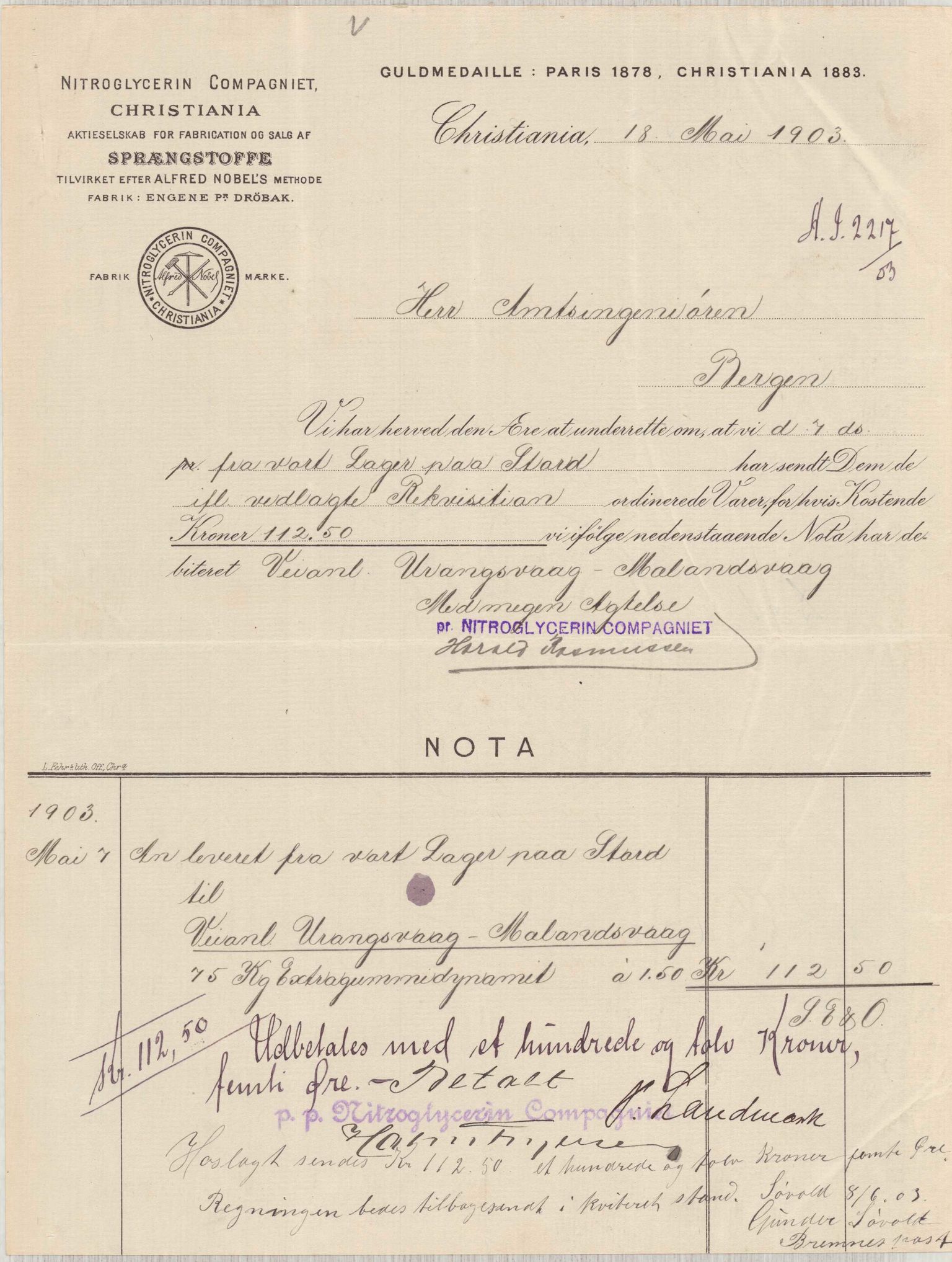 Finnaas kommune. Formannskapet, IKAH/1218a-021/E/Ea/L0002/0002: Rekneskap for veganlegg / Rekneskap for veganlegget Urangsvåg - Mælandsvåg, 1901-1903, p. 142