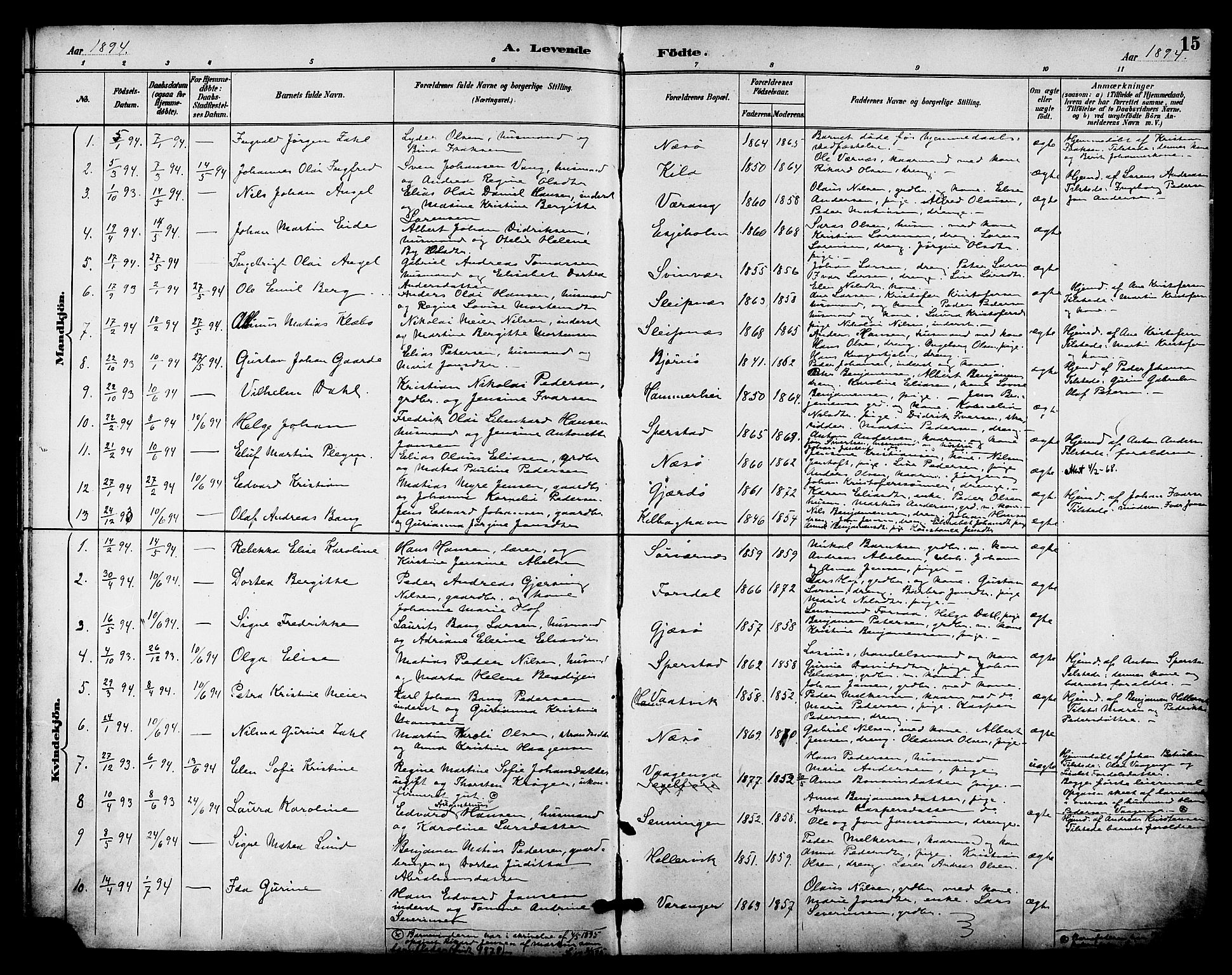 Ministerialprotokoller, klokkerbøker og fødselsregistre - Nordland, SAT/A-1459/841/L0610: Parish register (official) no. 841A14, 1890-1901, p. 15