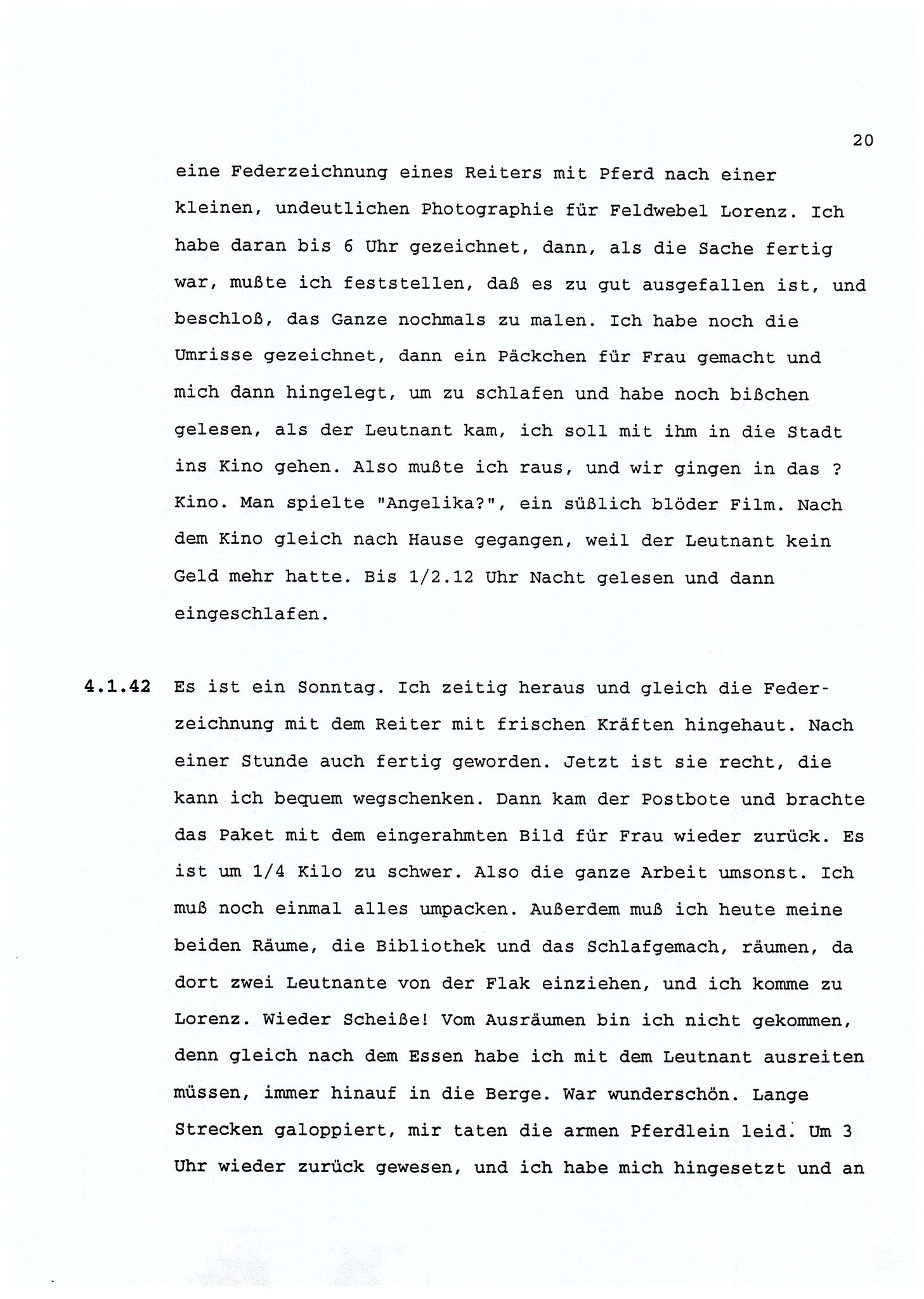 Dagbokopptegnelser av en tysk marineoffiser stasjonert i Norge , FMFB/A-1160/F/L0001: Dagbokopptegnelser av en tysk marineoffiser stasjonert i Norge, 1941-1944, p. 20