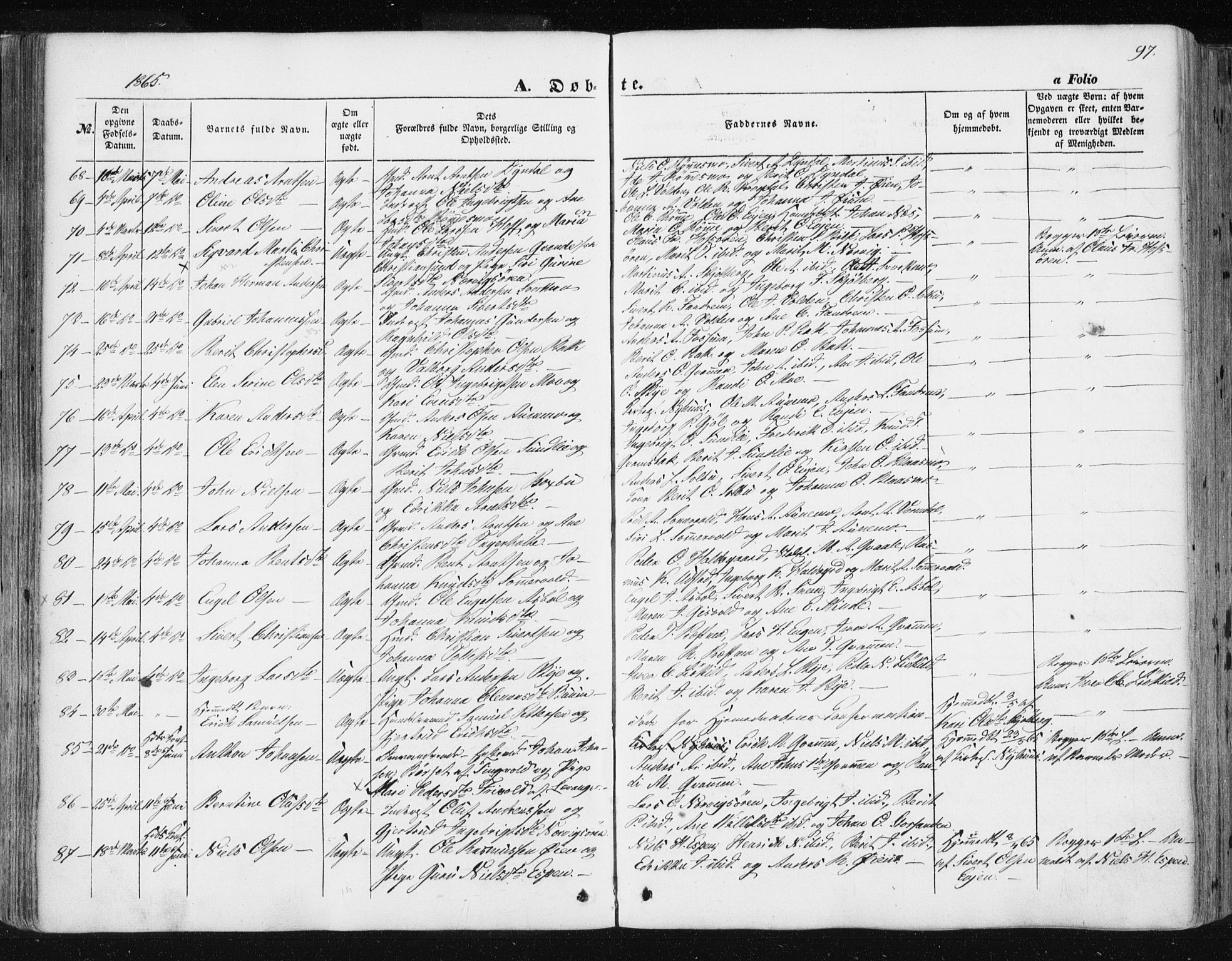 Ministerialprotokoller, klokkerbøker og fødselsregistre - Sør-Trøndelag, SAT/A-1456/668/L0806: Parish register (official) no. 668A06, 1854-1869, p. 97