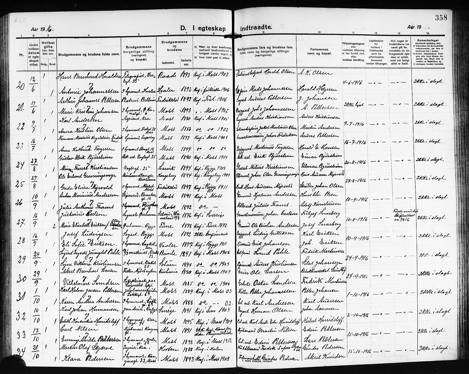 Moss prestekontor Kirkebøker, AV/SAO-A-2003/G/Ga/L0008: Parish register (copy) no. I 8, 1913-1923, p. 358