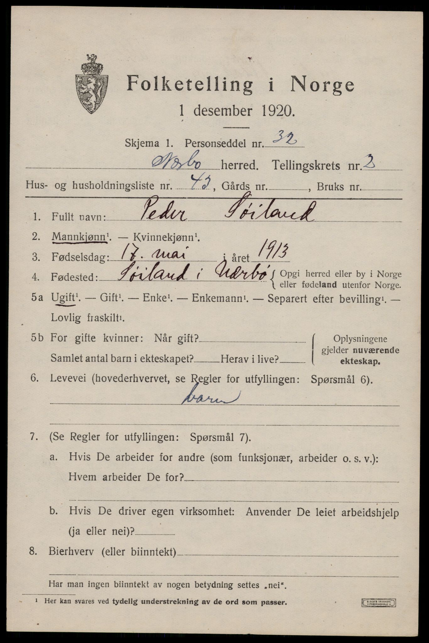 SAST, 1920 census for Nærbø, 1920, p. 2087