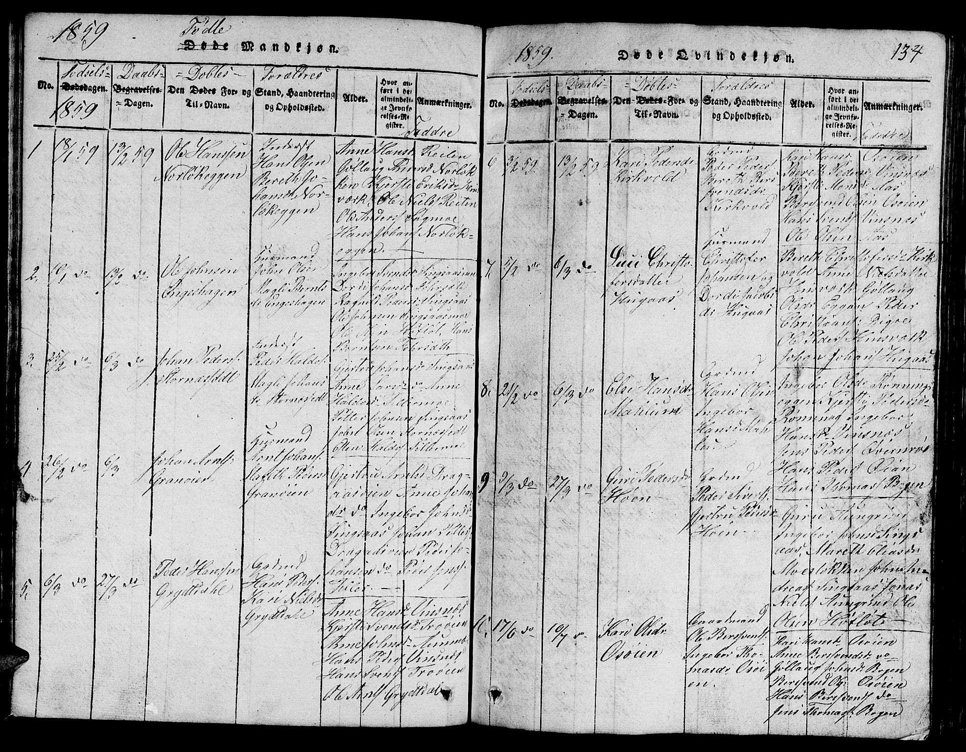 Ministerialprotokoller, klokkerbøker og fødselsregistre - Sør-Trøndelag, SAT/A-1456/688/L1026: Parish register (copy) no. 688C01, 1817-1860, p. 134