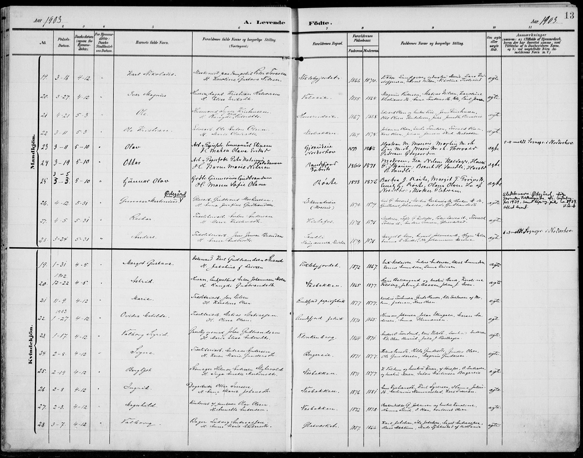 Jevnaker prestekontor, AV/SAH-PREST-116/H/Ha/Haa/L0011: Parish register (official) no. 11, 1902-1913, p. 13