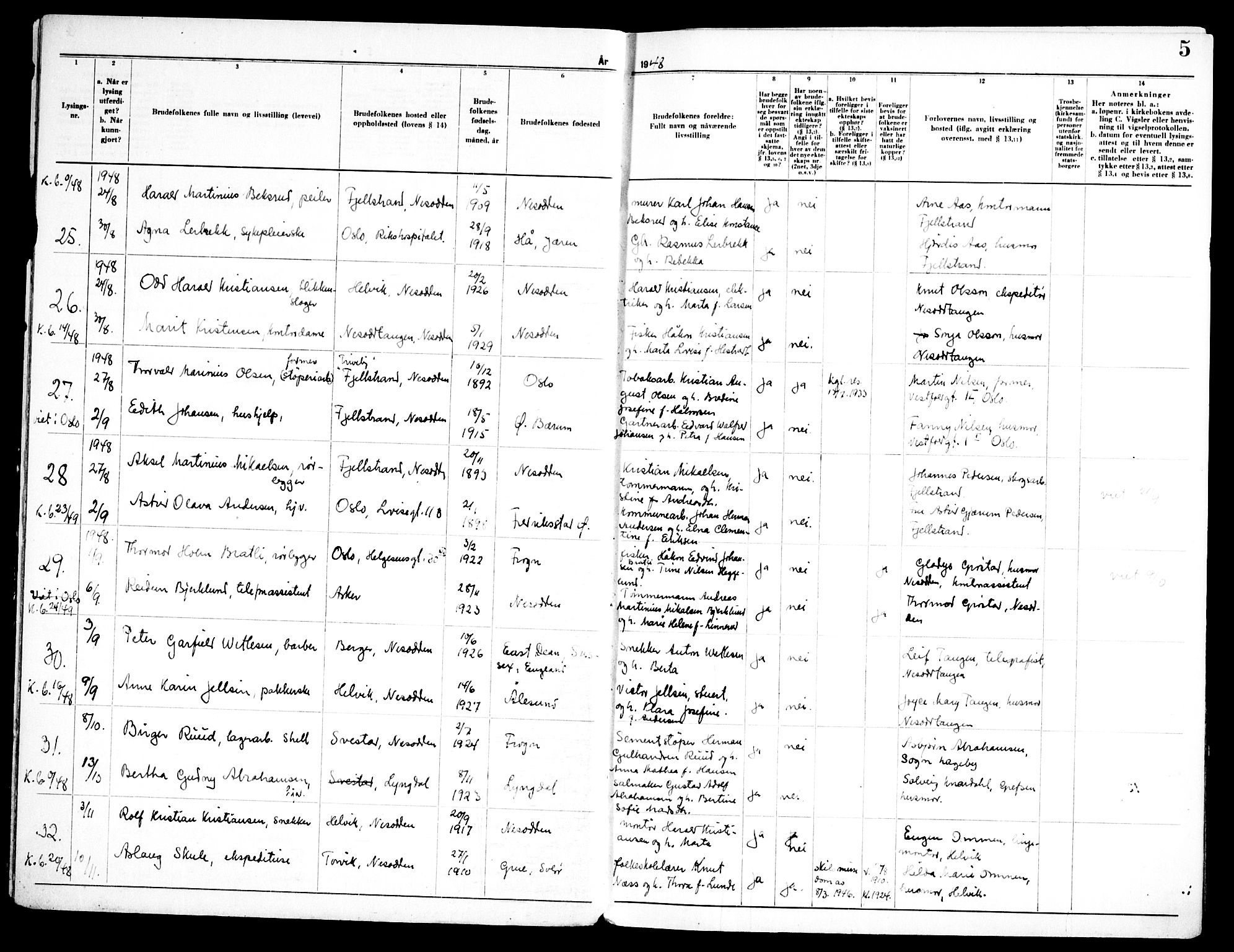 Nesodden prestekontor Kirkebøker, AV/SAO-A-10013/H/Ha/L0002: Banns register no. 2, 1948-1973, p. 5