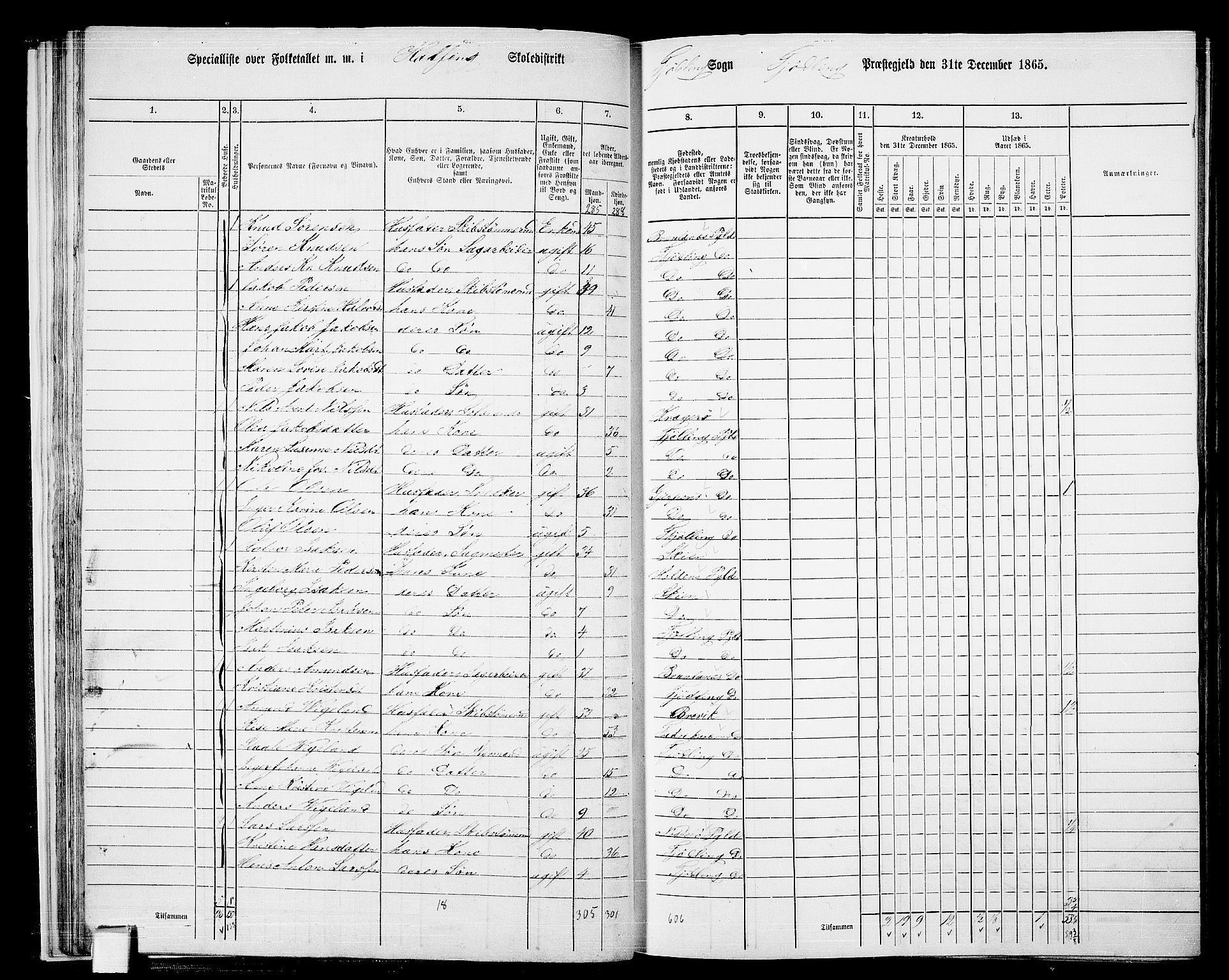 RA, 1865 census for Tjølling, 1865, p. 36