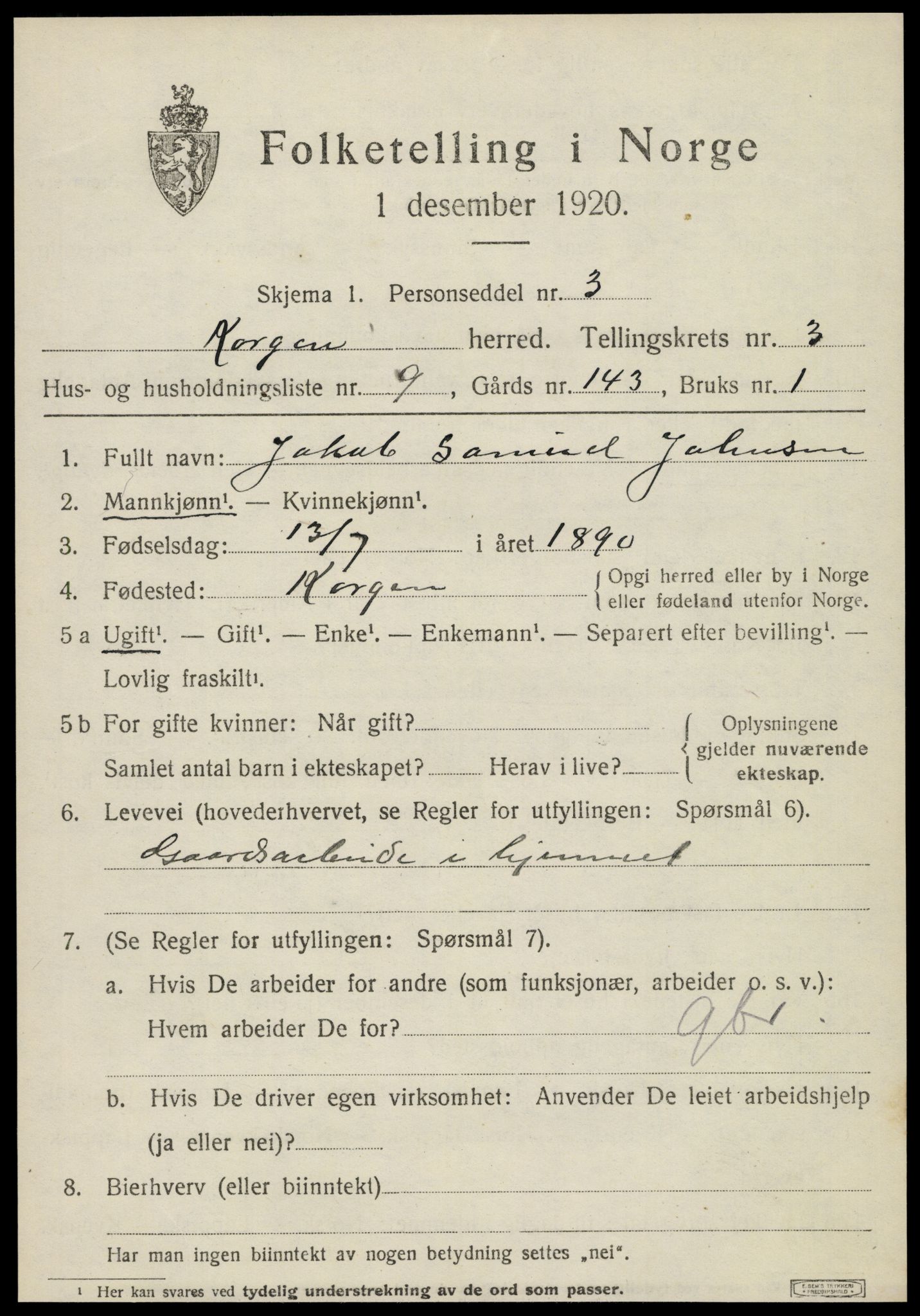 SAT, 1920 census for Korgen, 1920, p. 1492