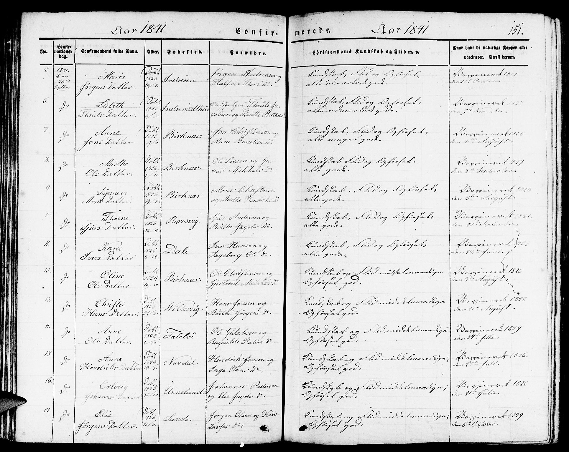 Gulen sokneprestembete, AV/SAB-A-80201/H/Haa/Haaa/L0020: Parish register (official) no. A 20, 1837-1847, p. 151