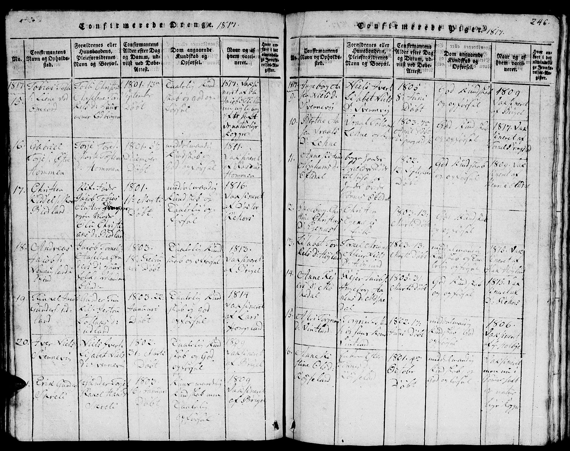 Lyngdal sokneprestkontor, AV/SAK-1111-0029/F/Fb/Fbc/L0001: Parish register (copy) no. B 1, 1815-1844, p. 246