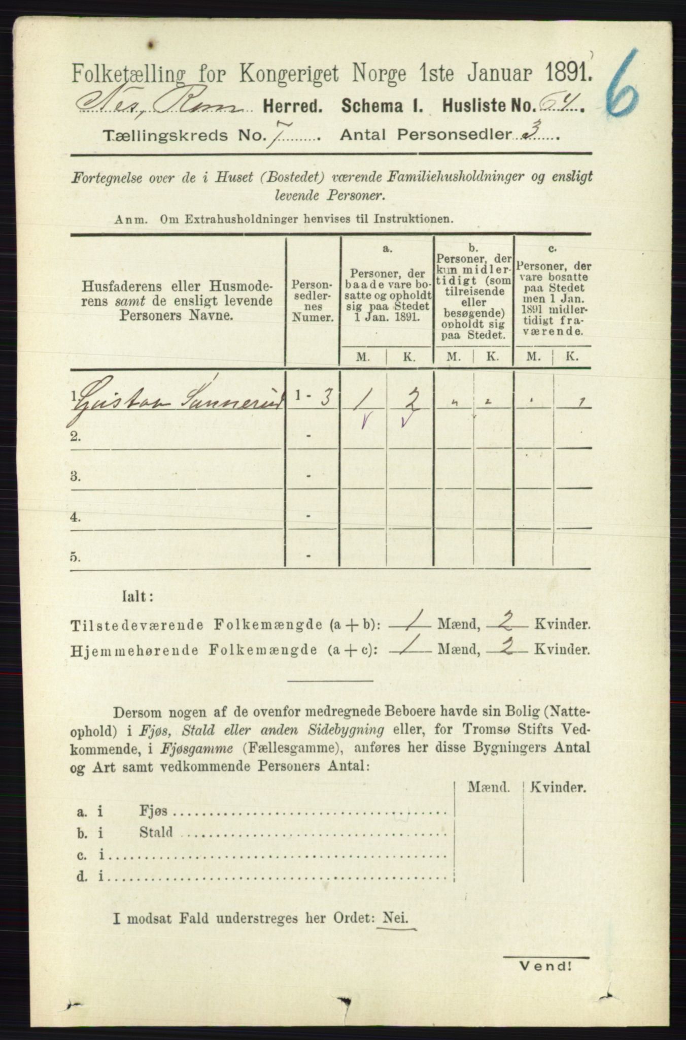 RA, 1891 census for 0236 Nes, 1891, p. 4008