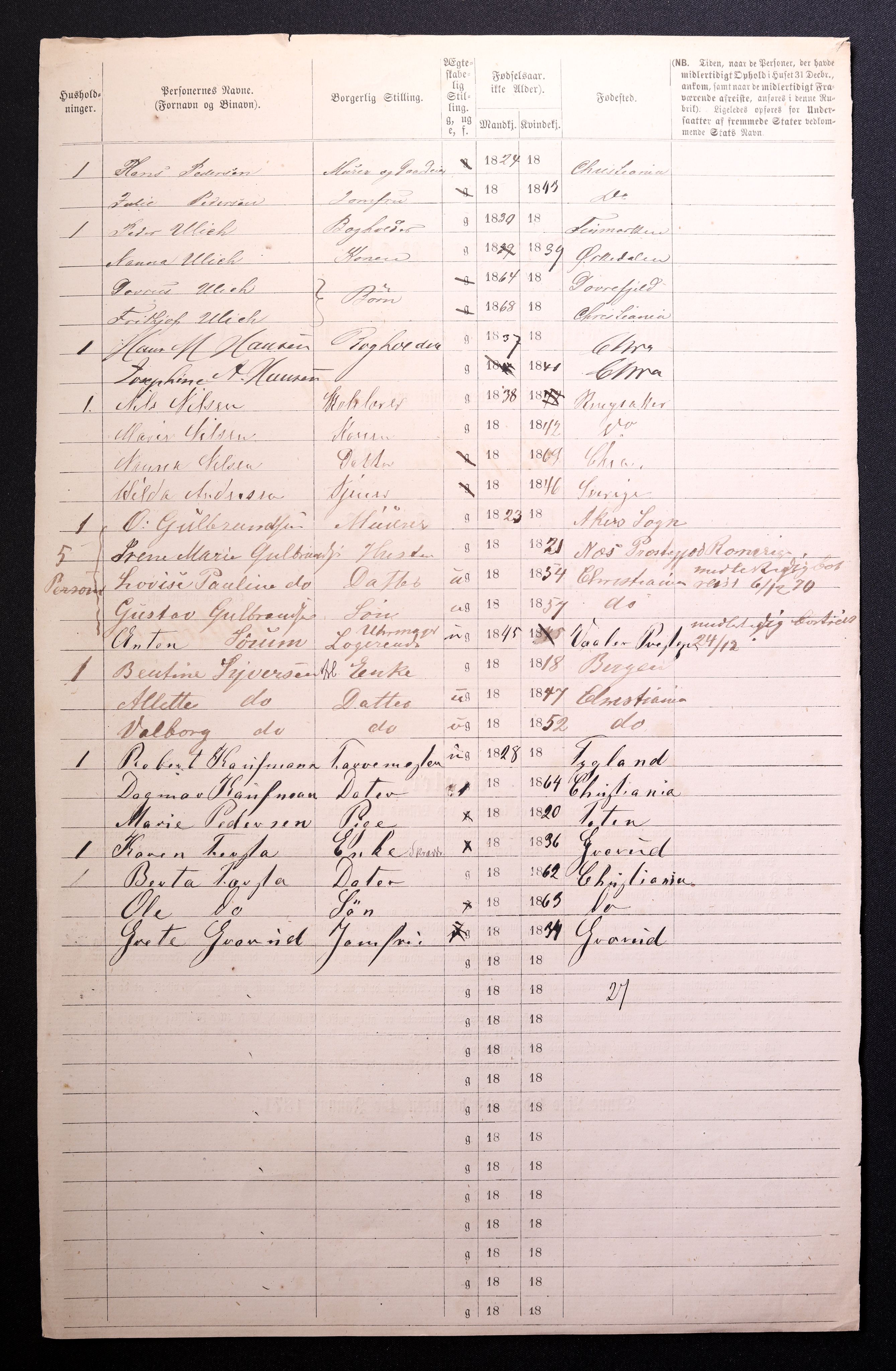 RA, 1870 census for 0301 Kristiania, 1870, p. 1703