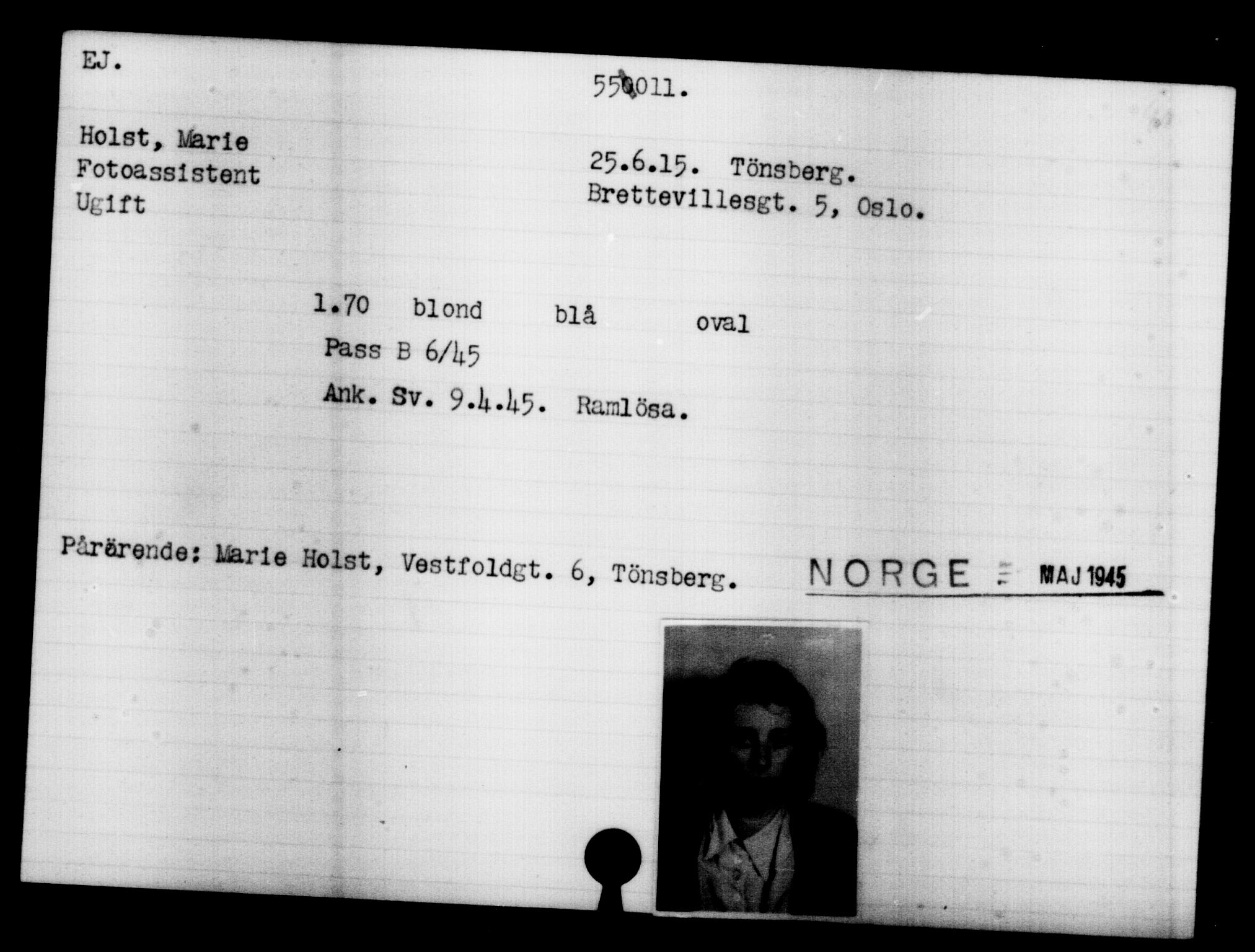 Utenriksstasjonene, Legasjonen i Stockholm, Flyktningkontoret, AV/RA-S-6753/V/Va/L0019: Kjesäterkartoteket, flyktninger med registreringsnr. 49600-55060, 1940-1945, p. 3152
