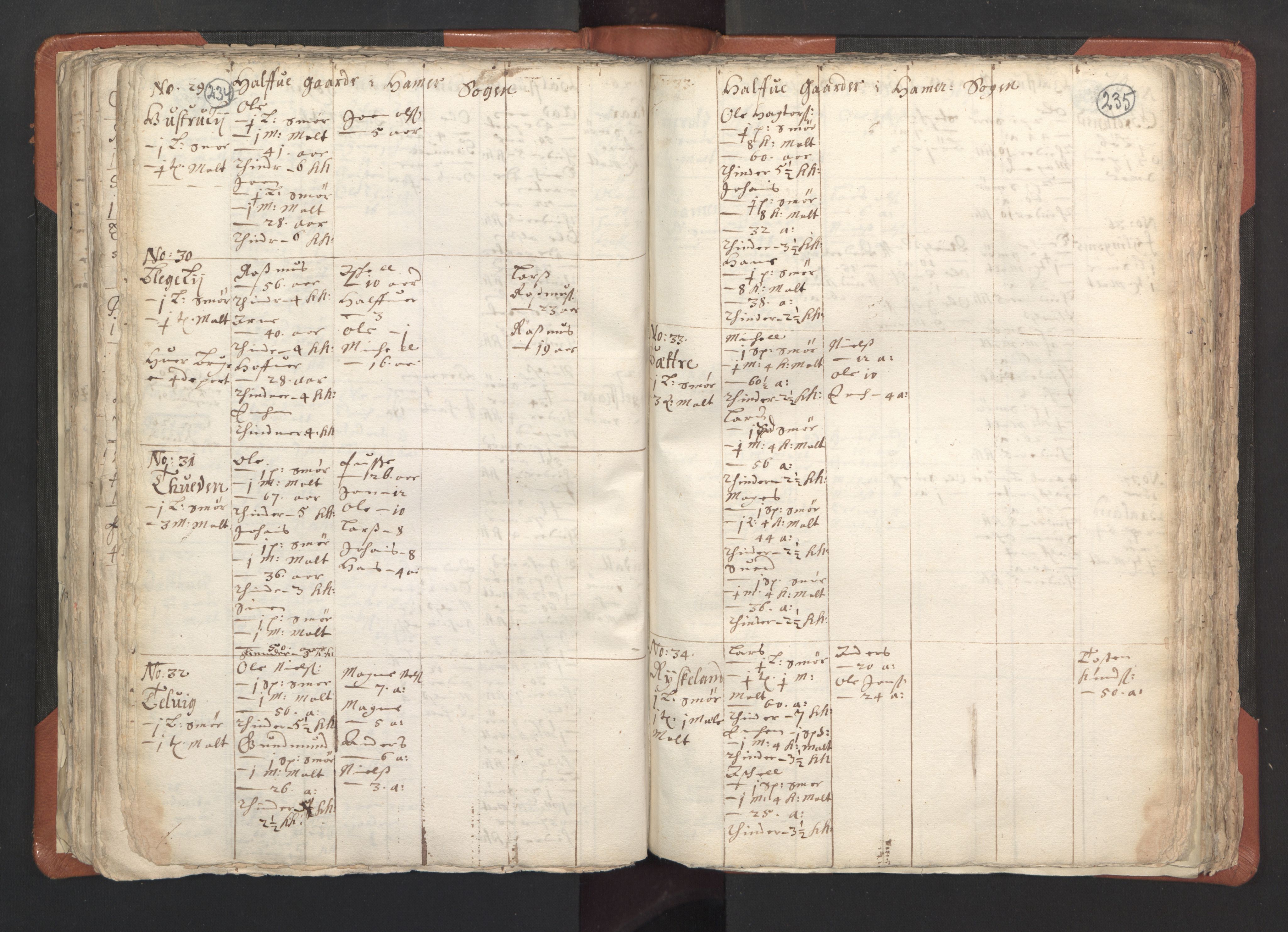 RA, Vicar's Census 1664-1666, no. 22: Nordhordland deanery, 1664-1666, p. 234-235