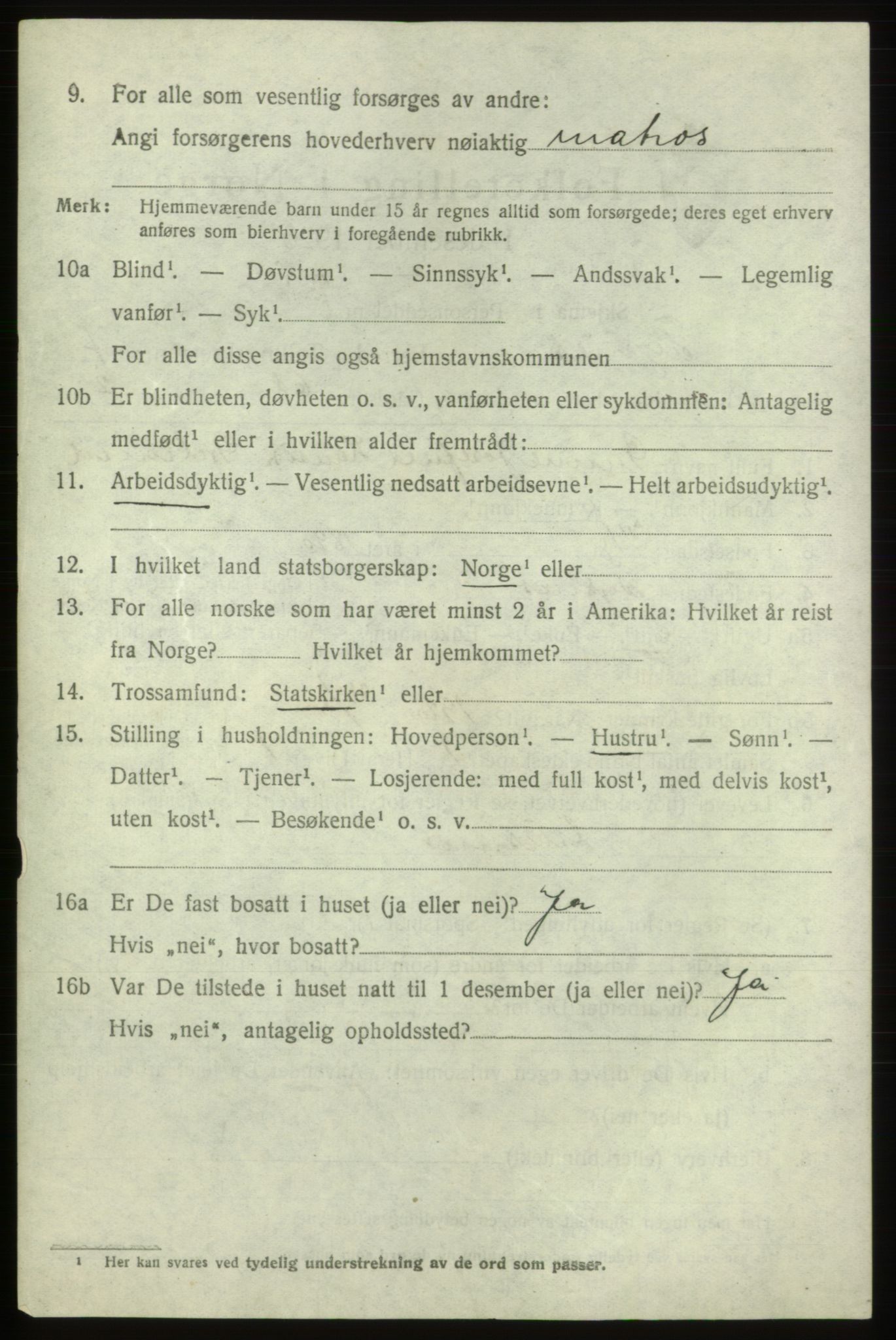 SAB, 1920 census for Tysnes, 1920, p. 5265