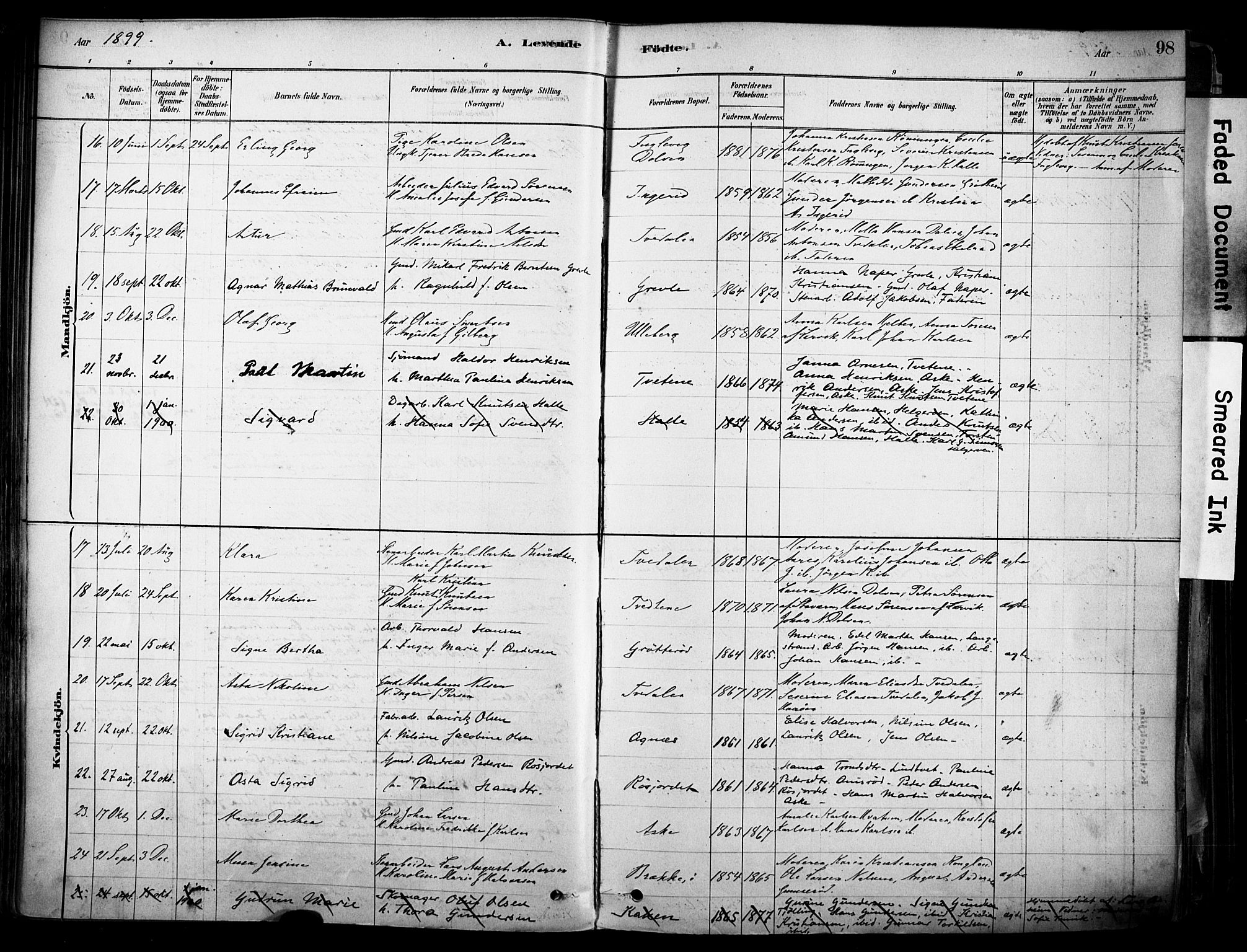 Brunlanes kirkebøker, AV/SAKO-A-342/F/Fc/L0001: Parish register (official) no. III 1, 1878-1899, p. 98