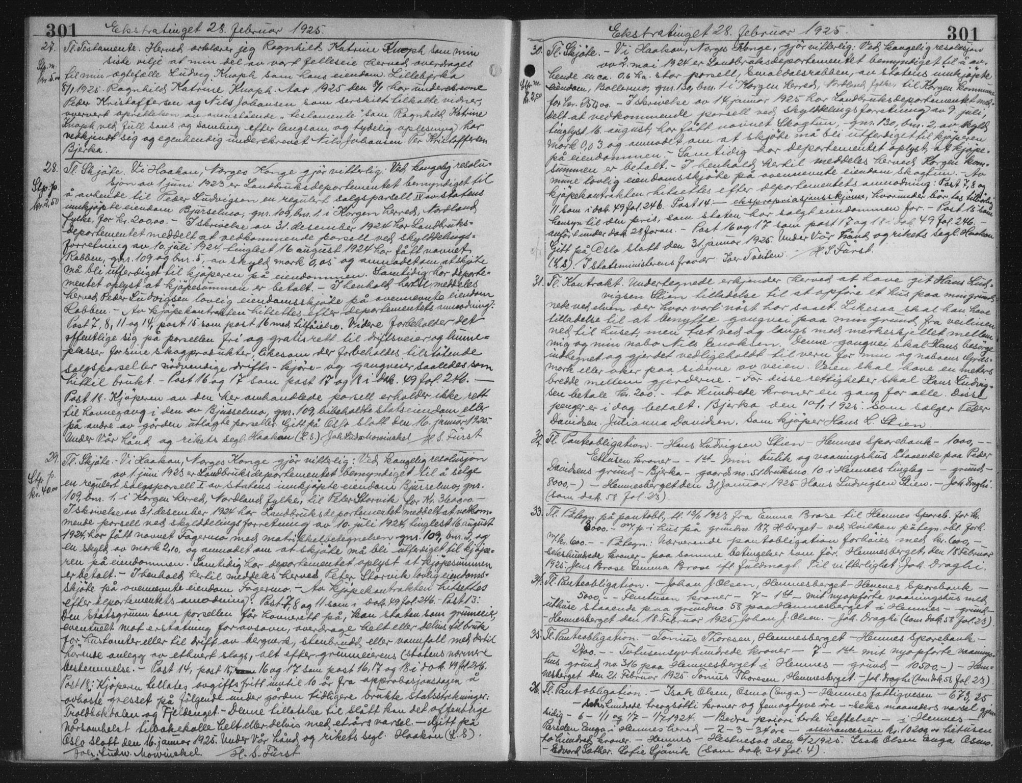 Rana sorenskriveri , AV/SAT-A-1108/1/2/2C/L0018: Mortgage book no. 18, 1923-1928, p. 301, Deed date: 28.02.1925