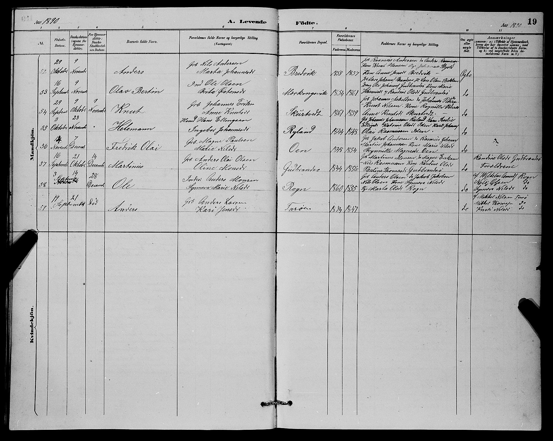Herdla Sokneprestembete, SAB/A-75701/H/Hab: Parish register (copy) no. A 3, 1889-1899, p. 19