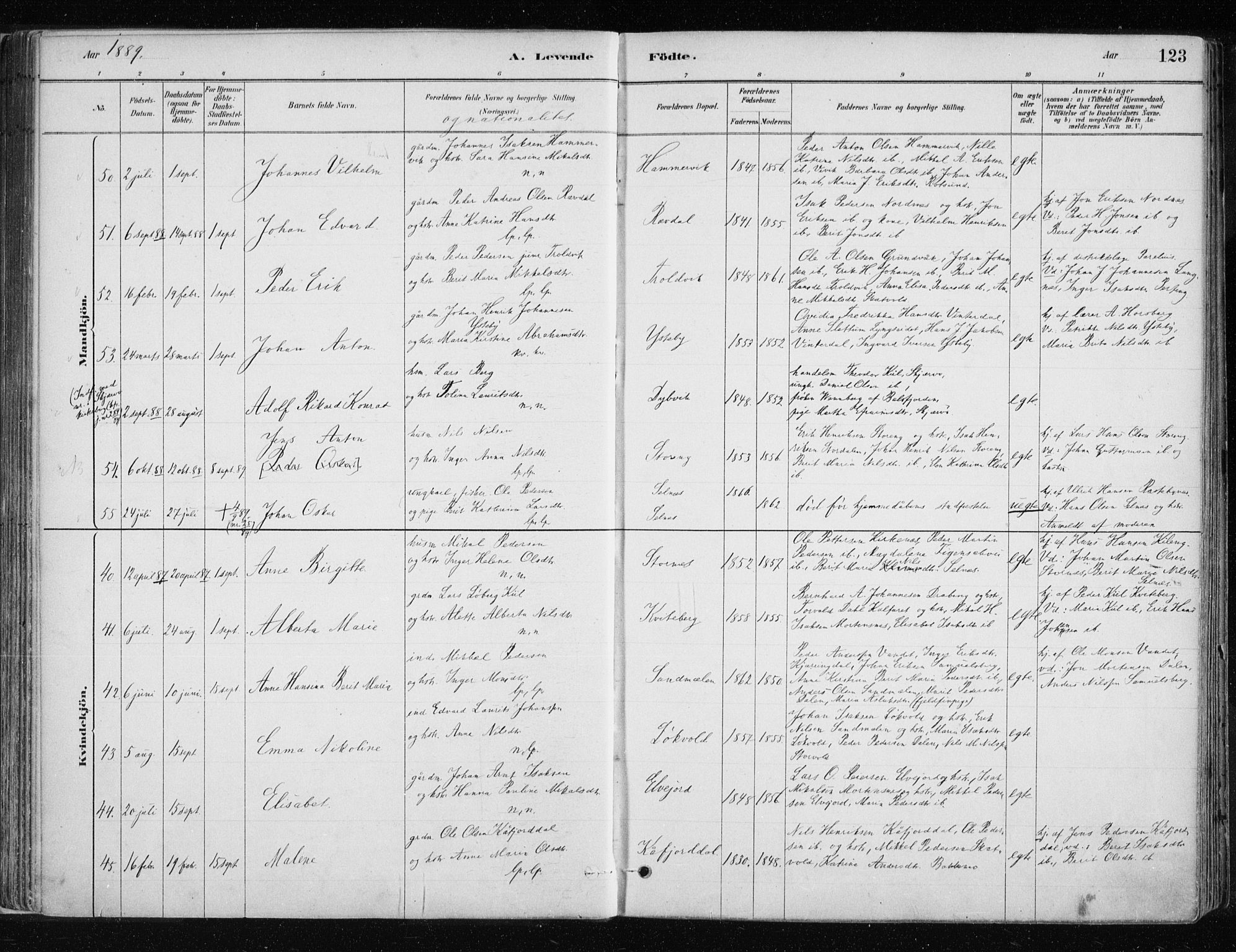 Lyngen sokneprestembete, SATØ/S-1289/H/He/Hea/L0007kirke: Parish register (official) no. 7, 1879-1890, p. 123