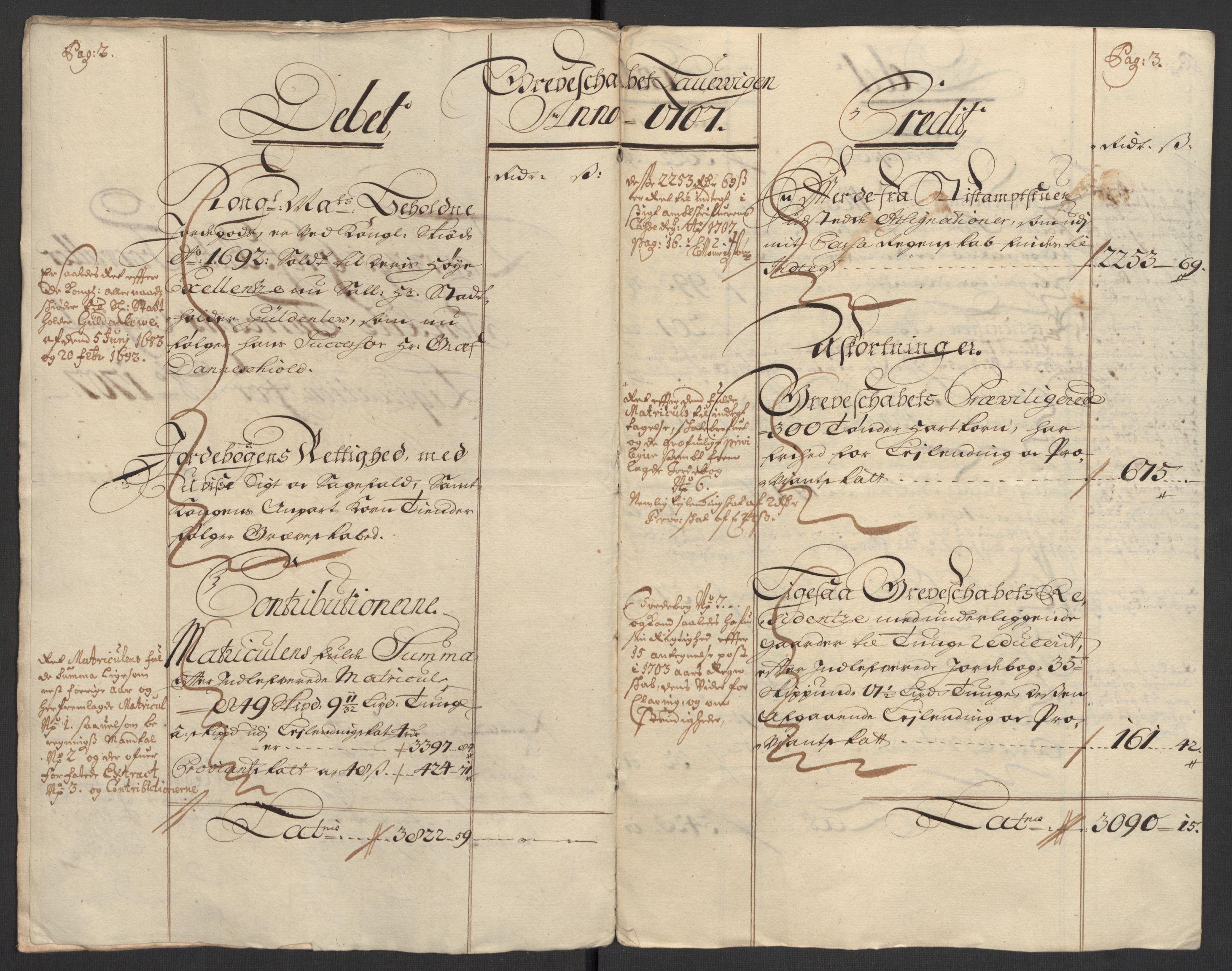 Rentekammeret inntil 1814, Reviderte regnskaper, Fogderegnskap, AV/RA-EA-4092/R33/L1980: Fogderegnskap Larvik grevskap, 1707-1708, p. 11