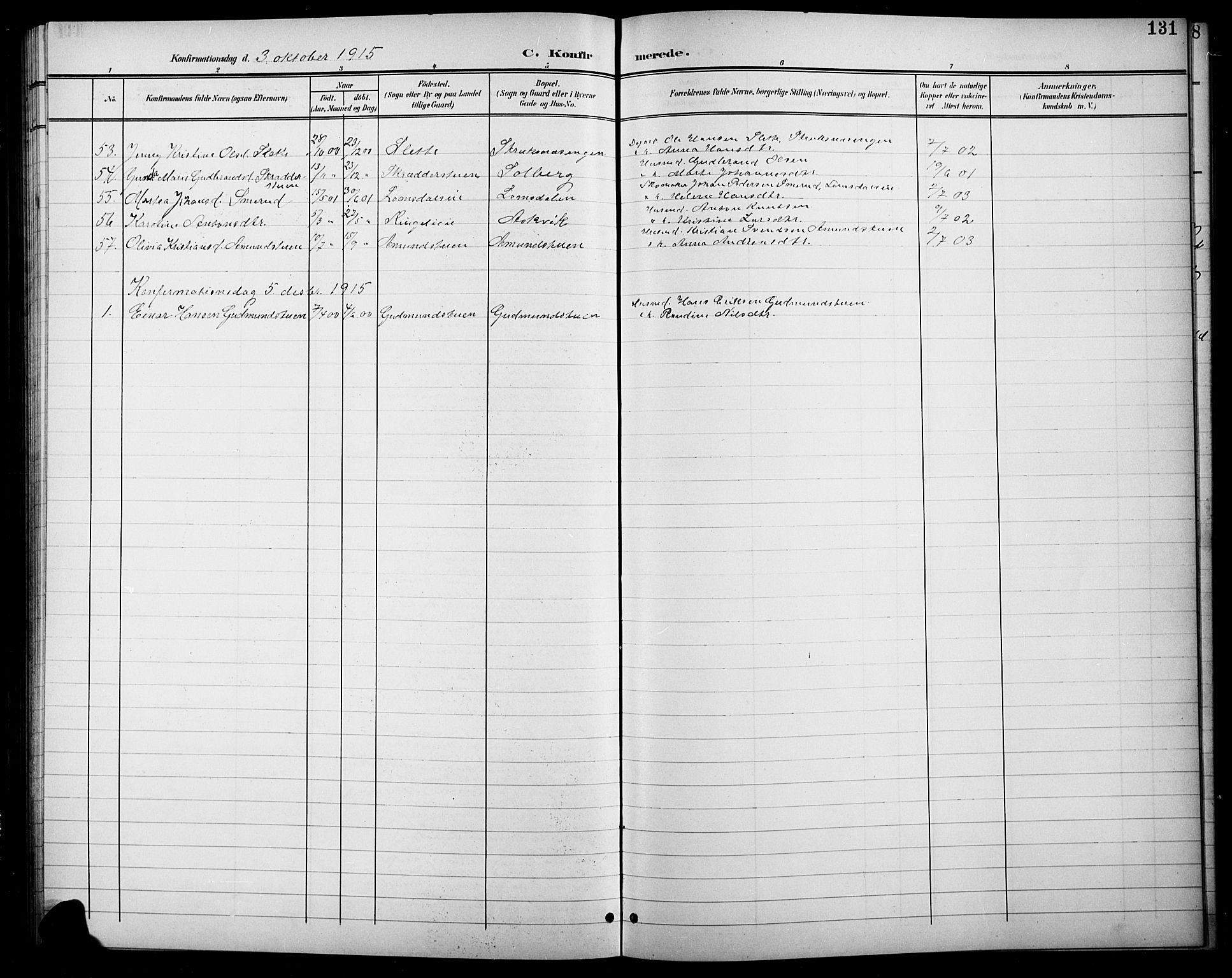 Søndre Land prestekontor, AV/SAH-PREST-122/L/L0004: Parish register (copy) no. 4, 1901-1915, p. 131