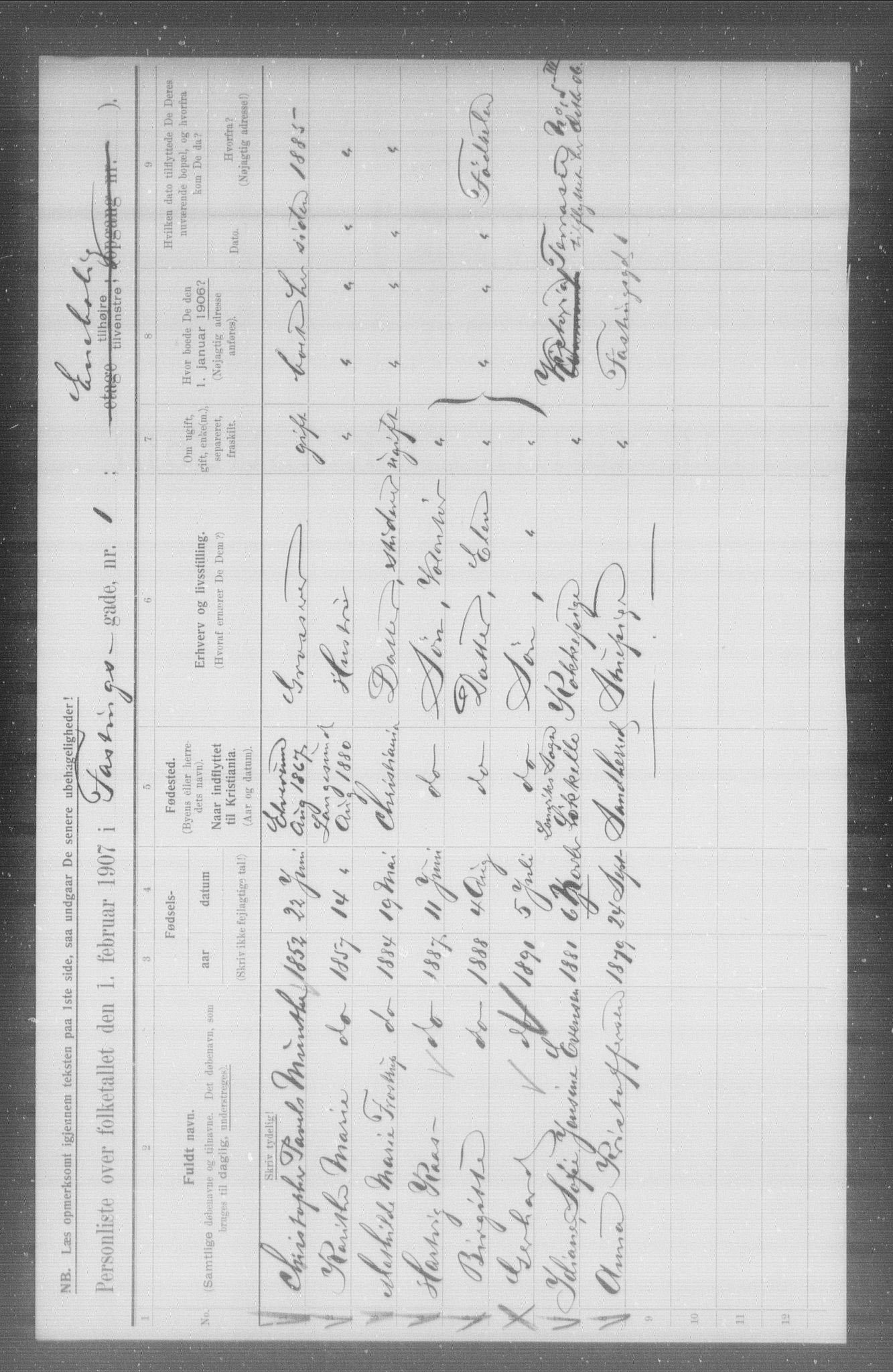 OBA, Municipal Census 1907 for Kristiania, 1907, p. 11945