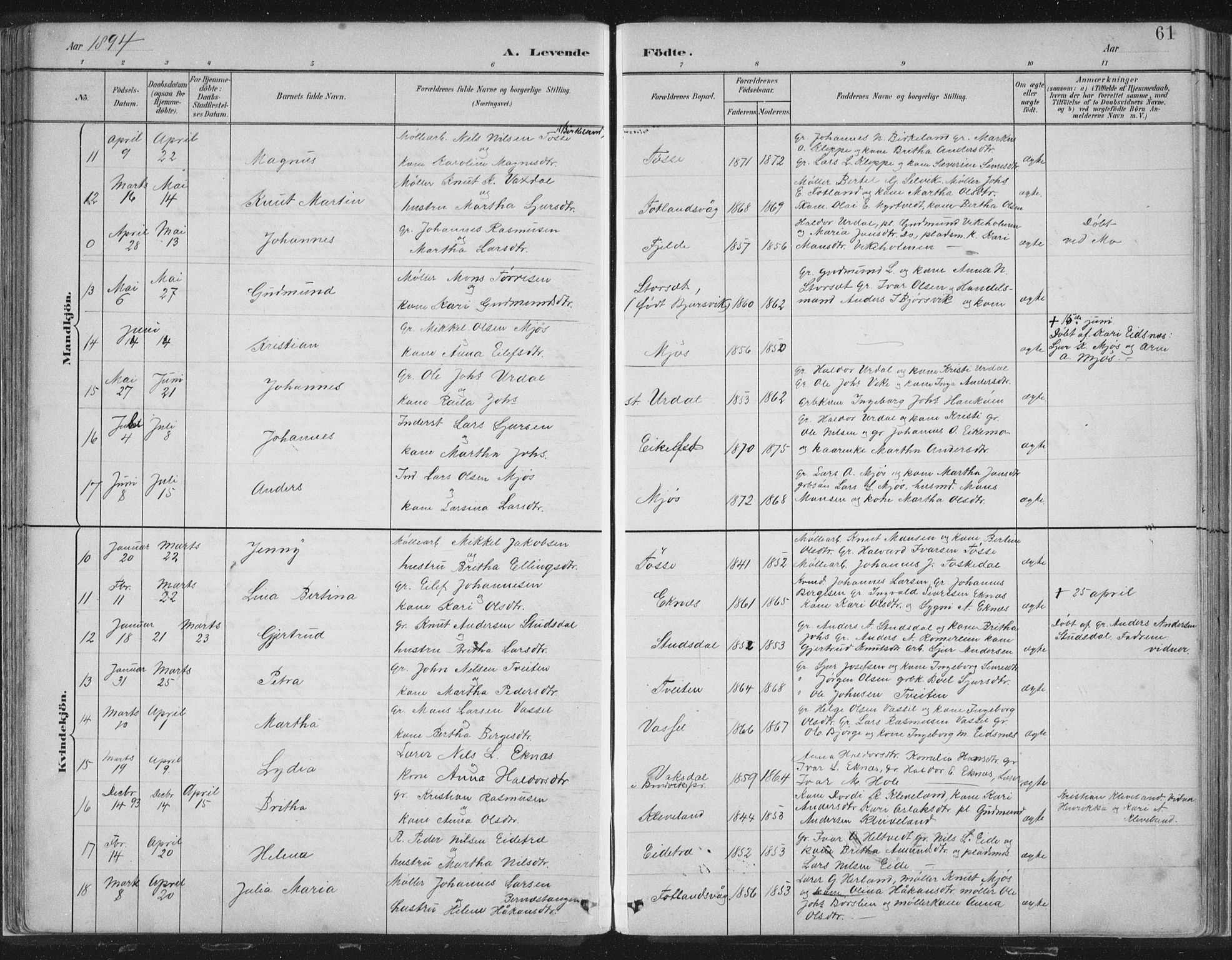 Hosanger sokneprestembete, SAB/A-75801/H/Hab: Parish register (copy) no. A 3 I, 1882-1903, p. 61