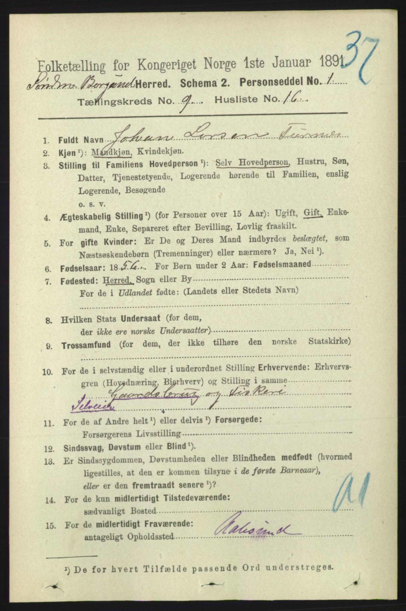 RA, 1891 census for 1531 Borgund, 1891, p. 2361