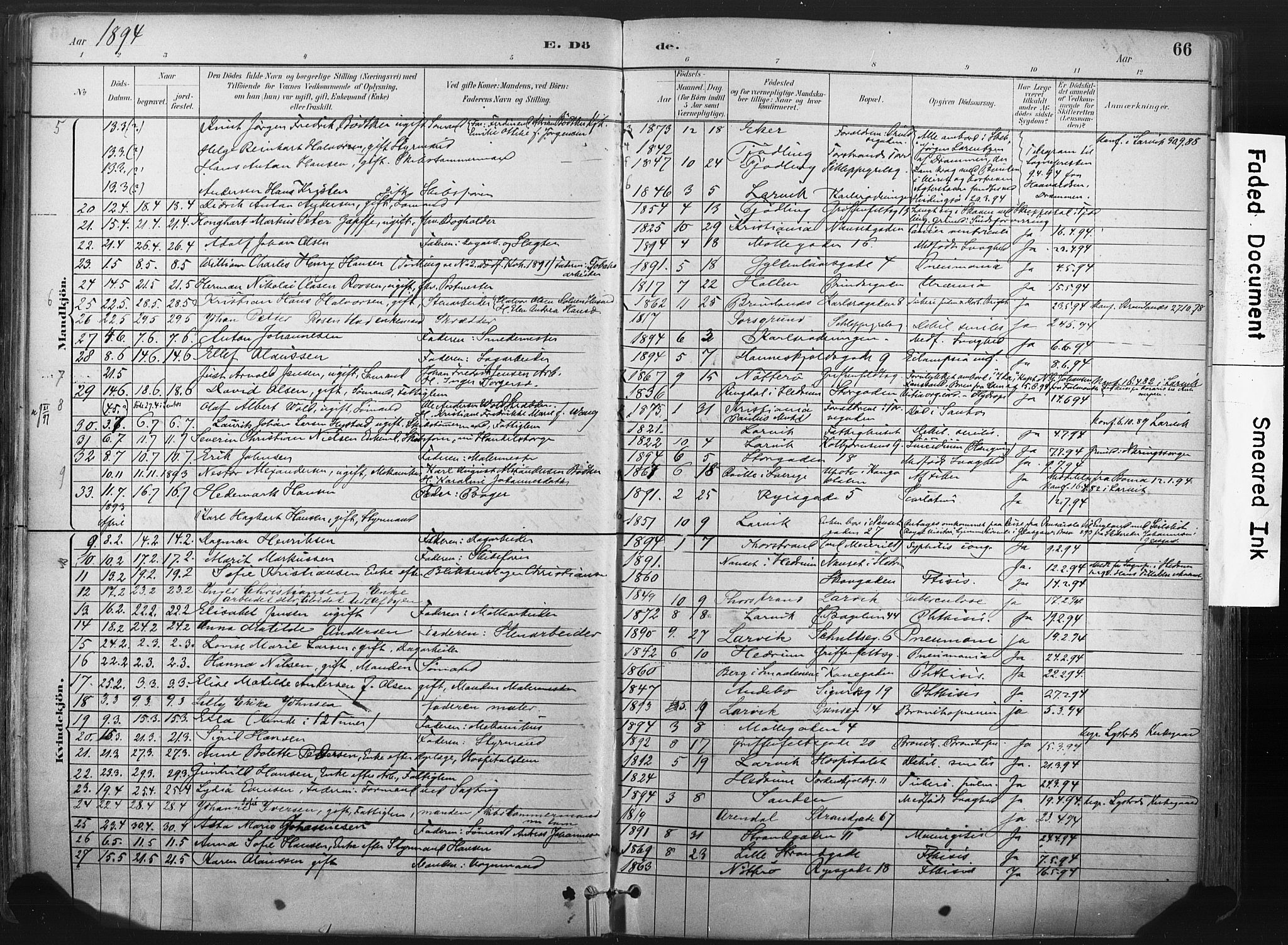 Larvik kirkebøker, SAKO/A-352/F/Fa/L0010: Parish register (official) no. I 10, 1884-1910, p. 66