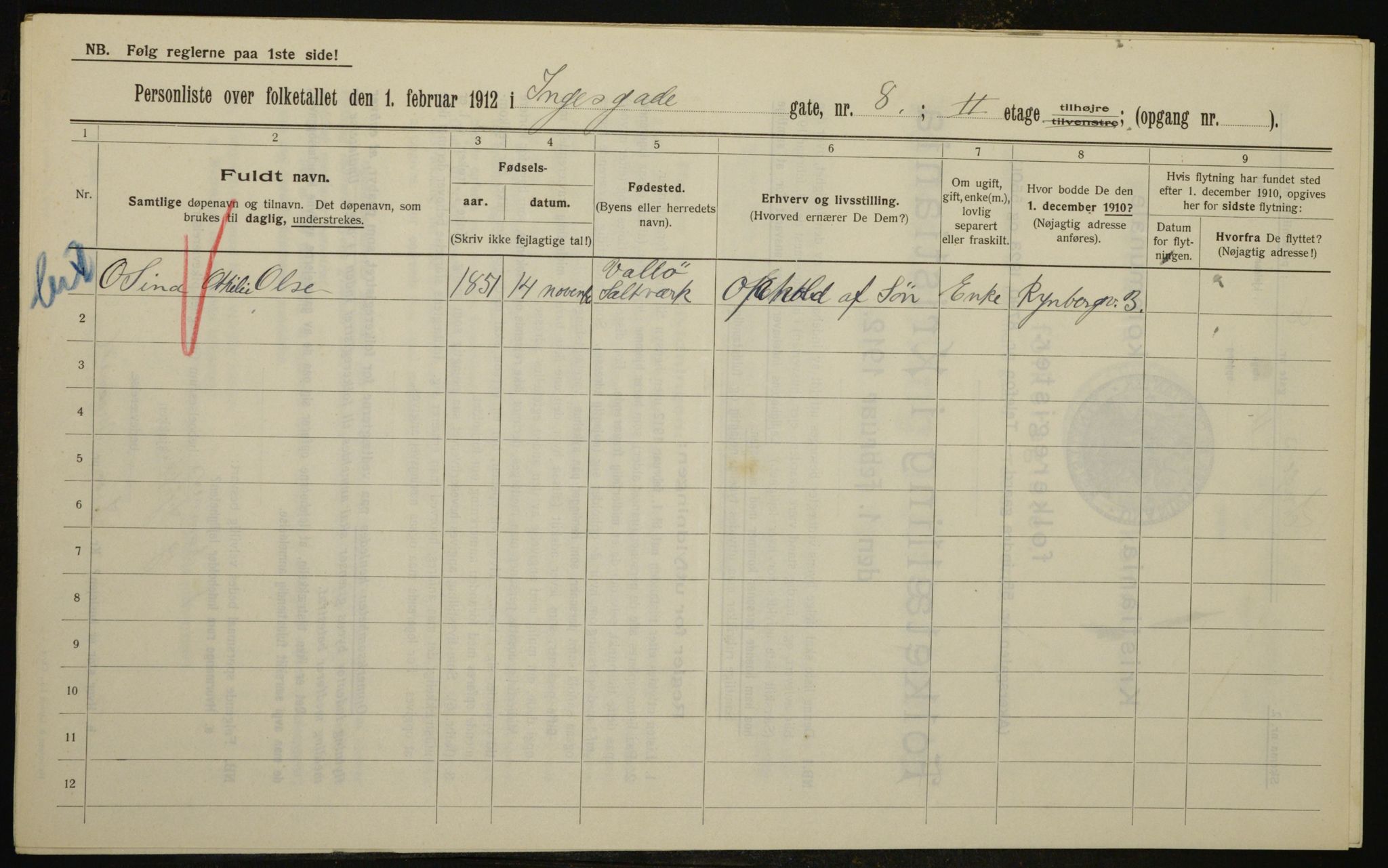 OBA, Municipal Census 1912 for Kristiania, 1912, p. 44313