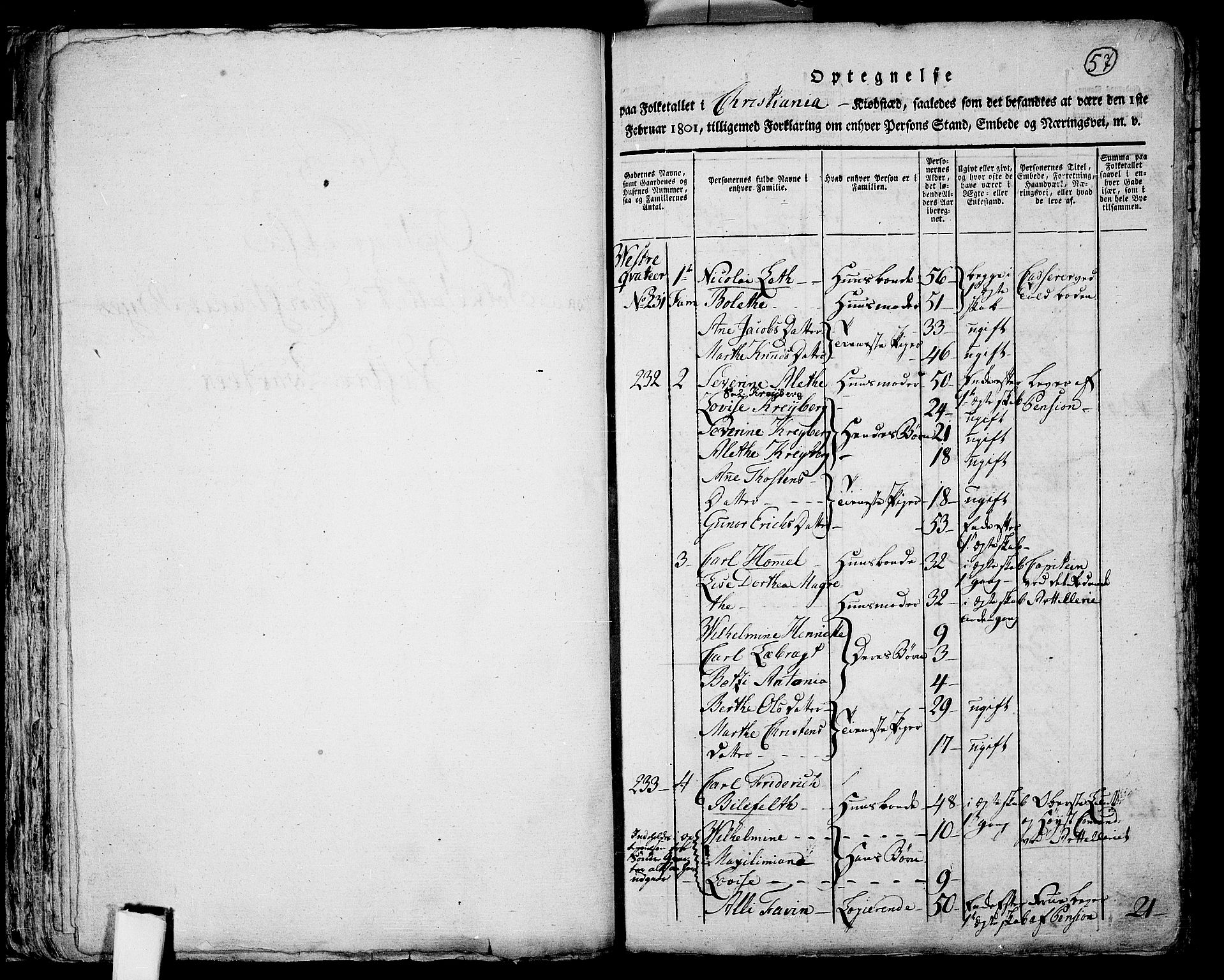 RA, 1801 census for 0301 Kristiania, 1801, p. 56b-57a