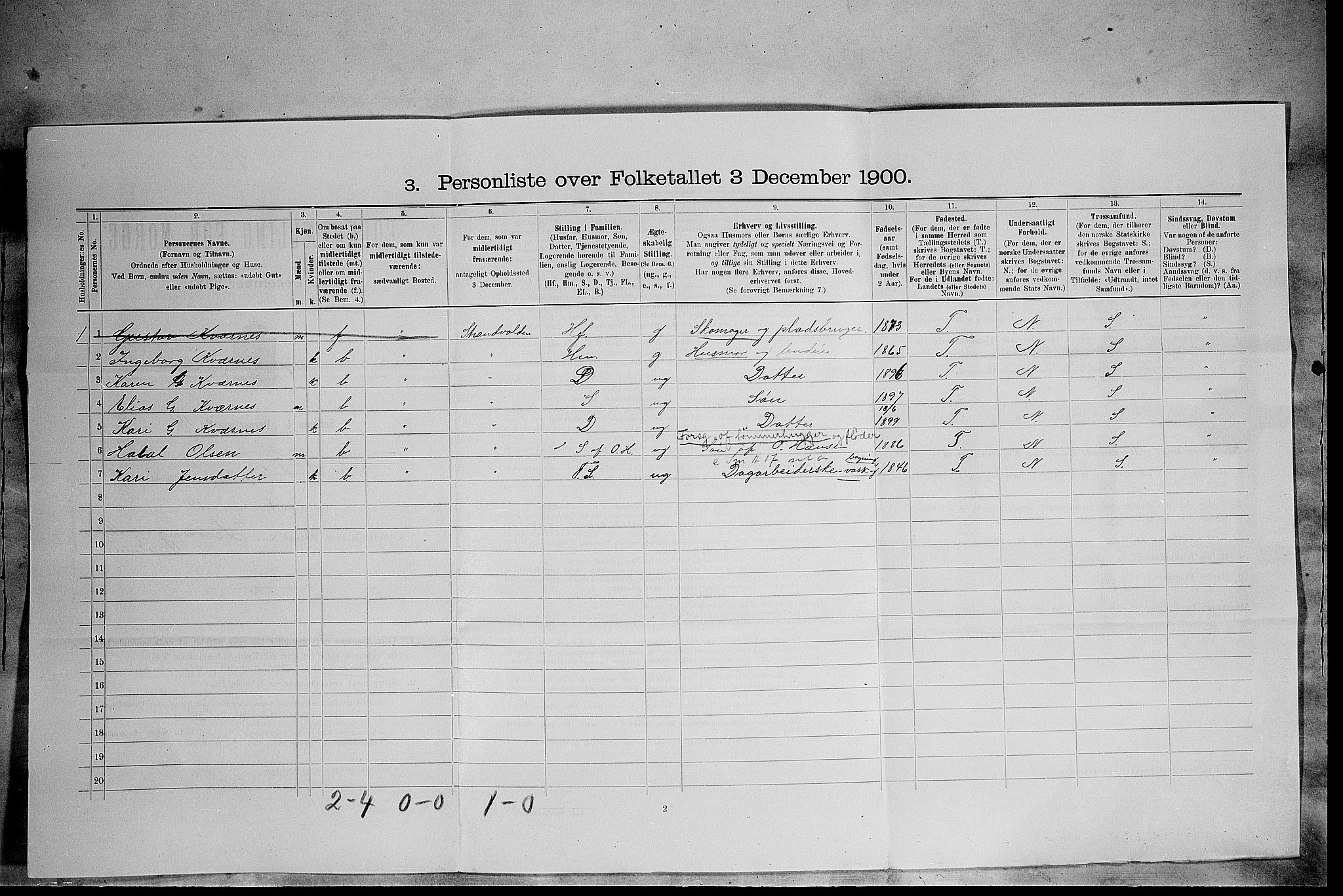 SAH, 1900 census for Ytre Rendal, 1900, p. 271