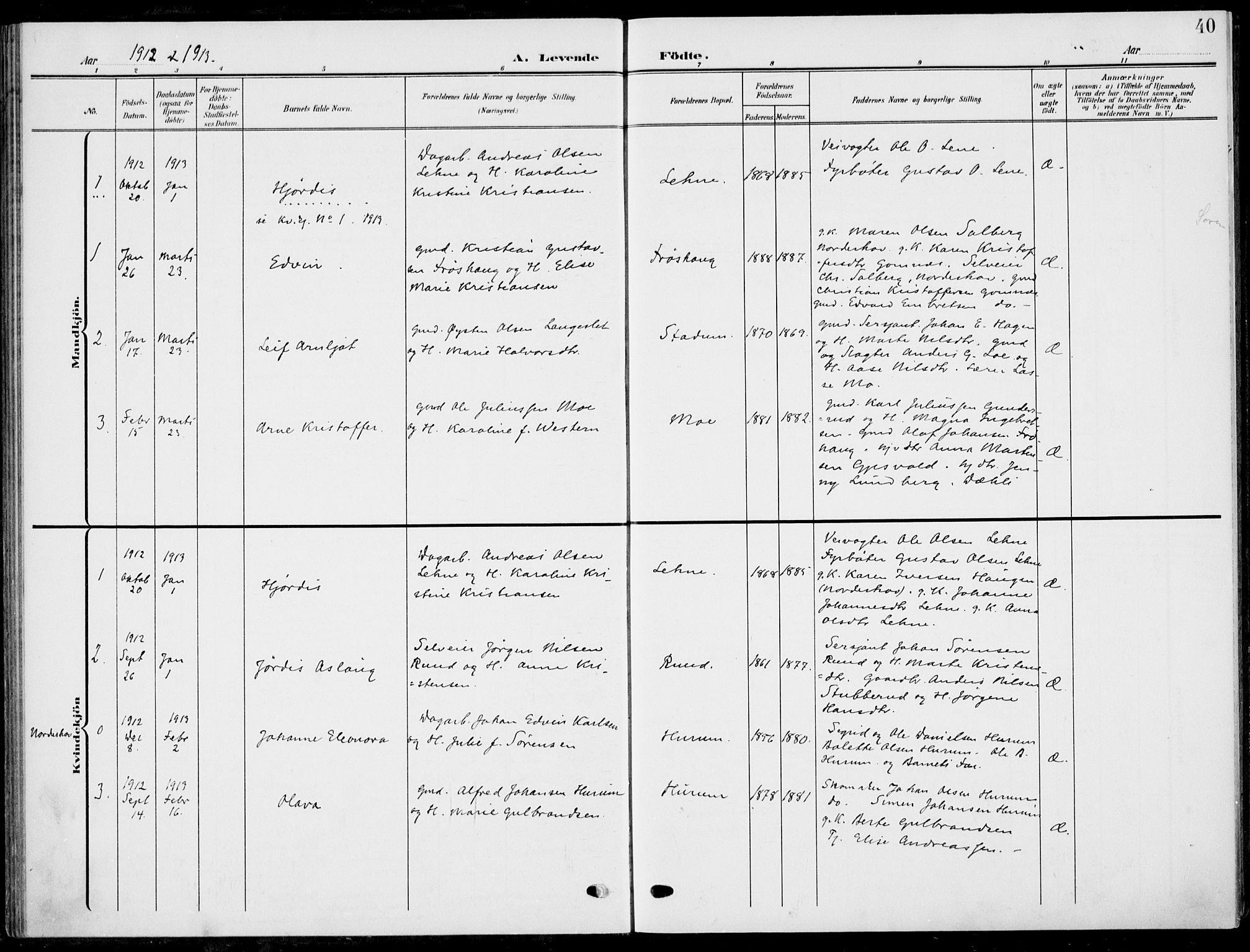 Hole kirkebøker, AV/SAKO-A-228/F/Fa/L0010: Parish register (official) no. I 10, 1907-1917, p. 40