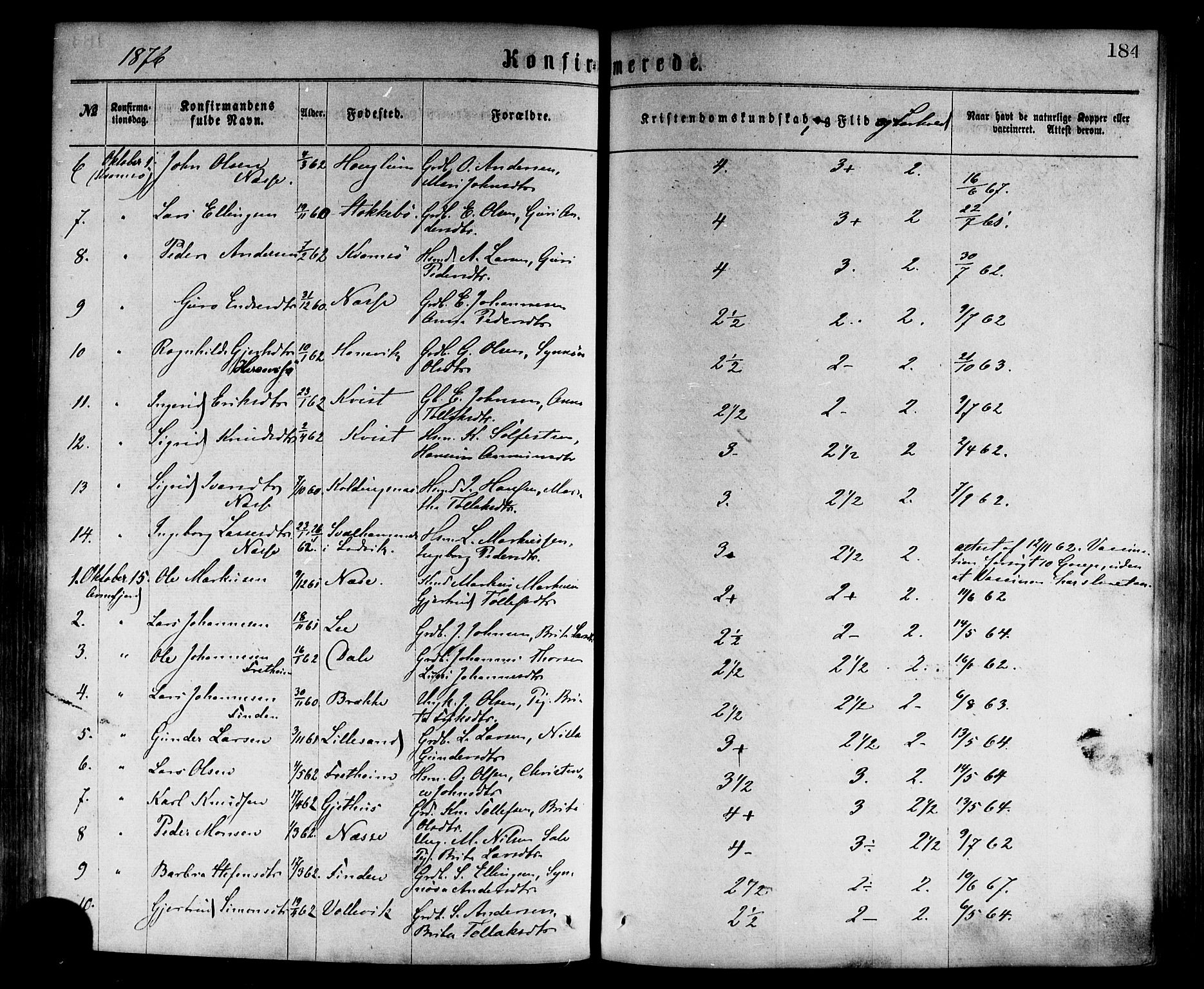 Vik sokneprestembete, SAB/A-81501: Parish register (official) no. A 9, 1866-1877, p. 184