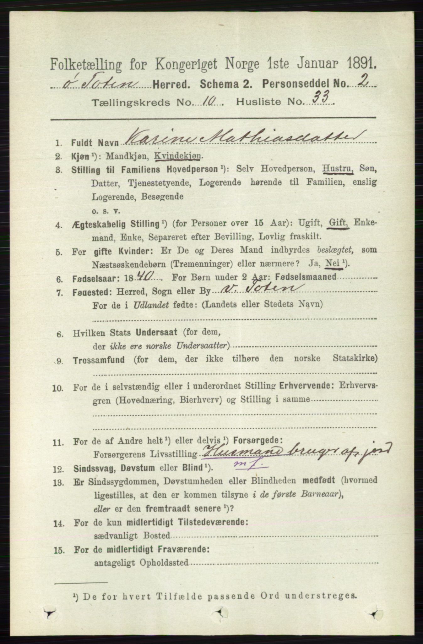 RA, 1891 census for 0528 Østre Toten, 1891, p. 6583