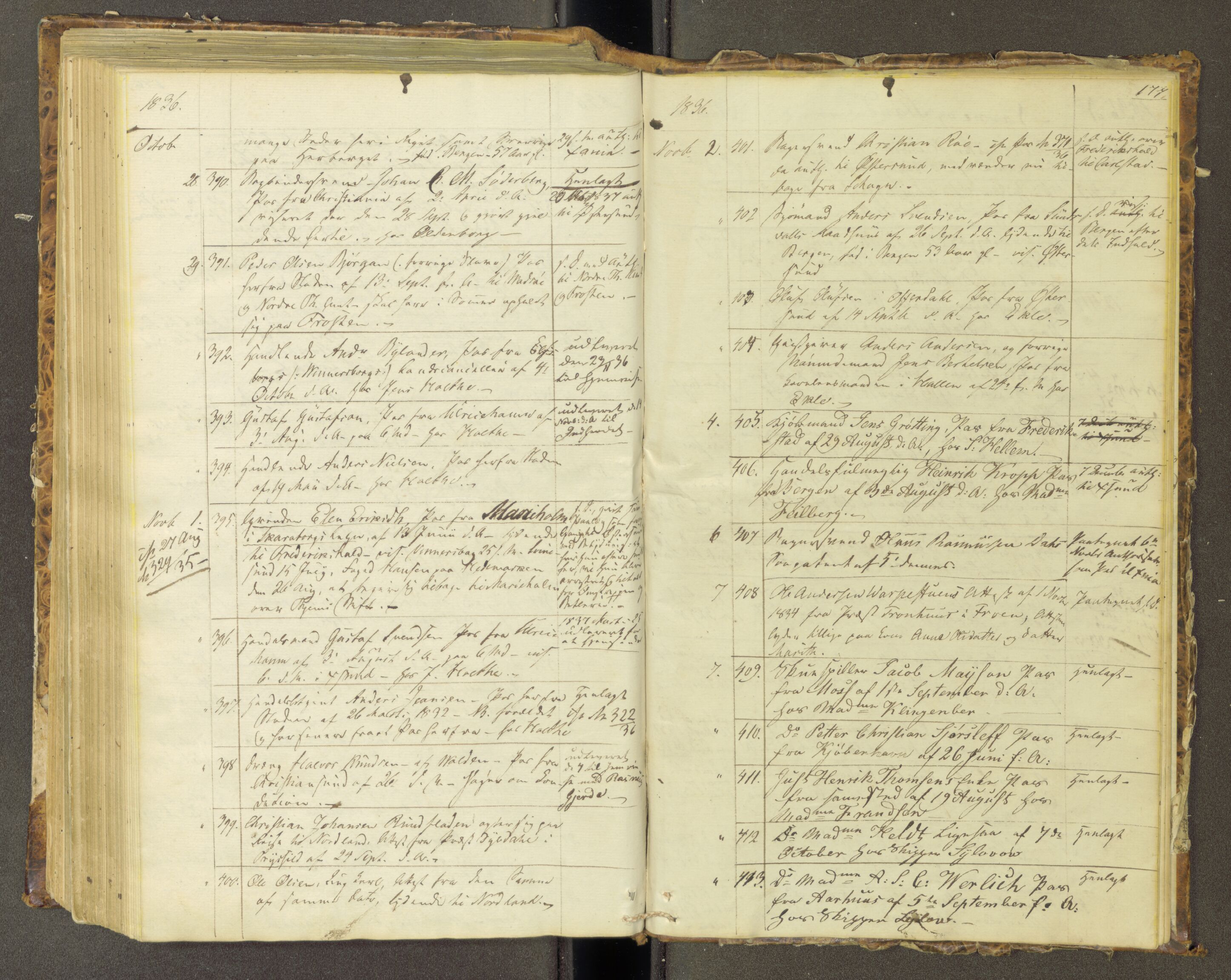 Trondheim politikammer, AV/SAT-A-1887/1/30/L0006: Passprotokoll. Første del:utstedtete pass. Andre del :innleverte/fornyede, 1833-1836, p. 176b-177a