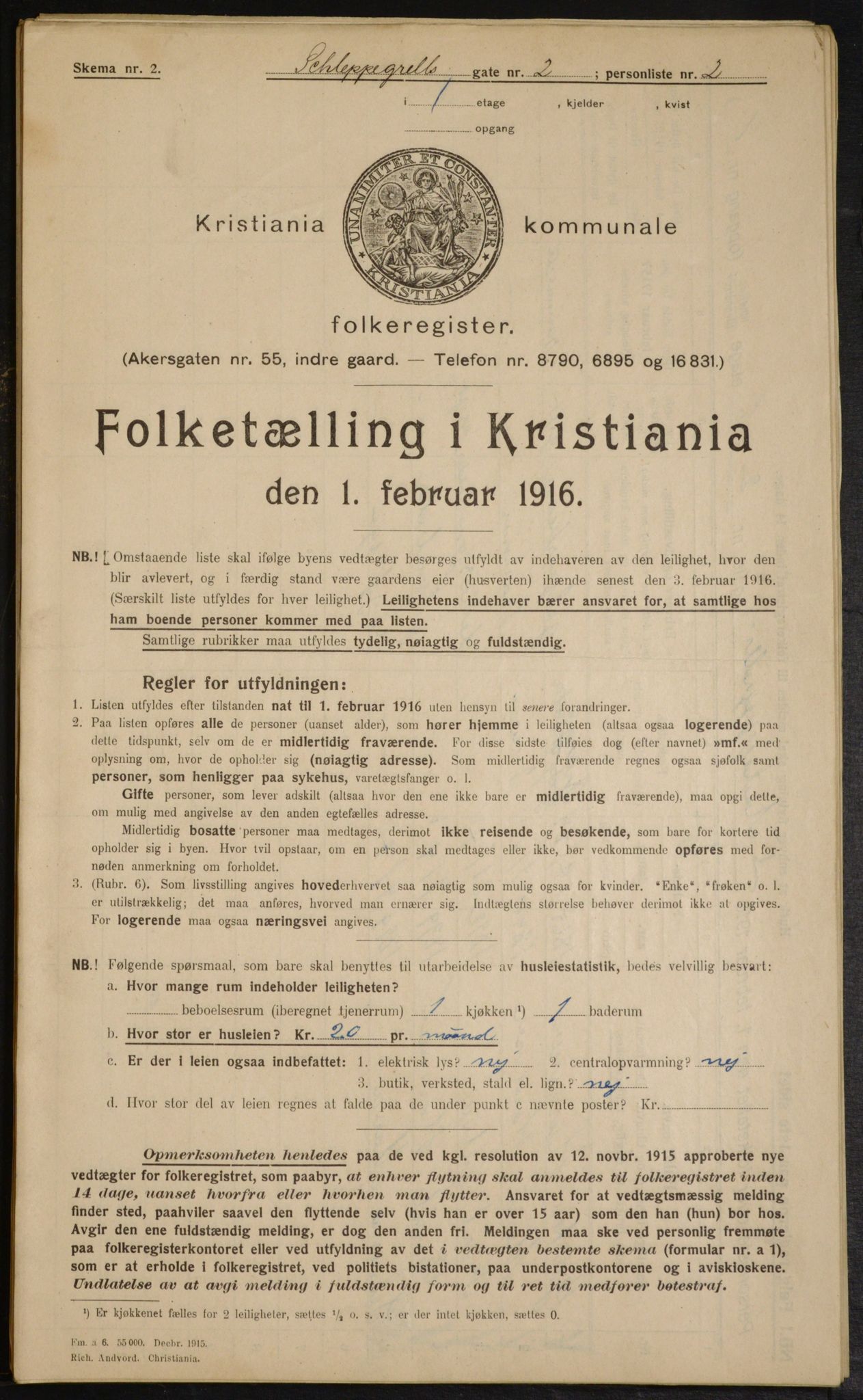 OBA, Municipal Census 1916 for Kristiania, 1916, p. 91785