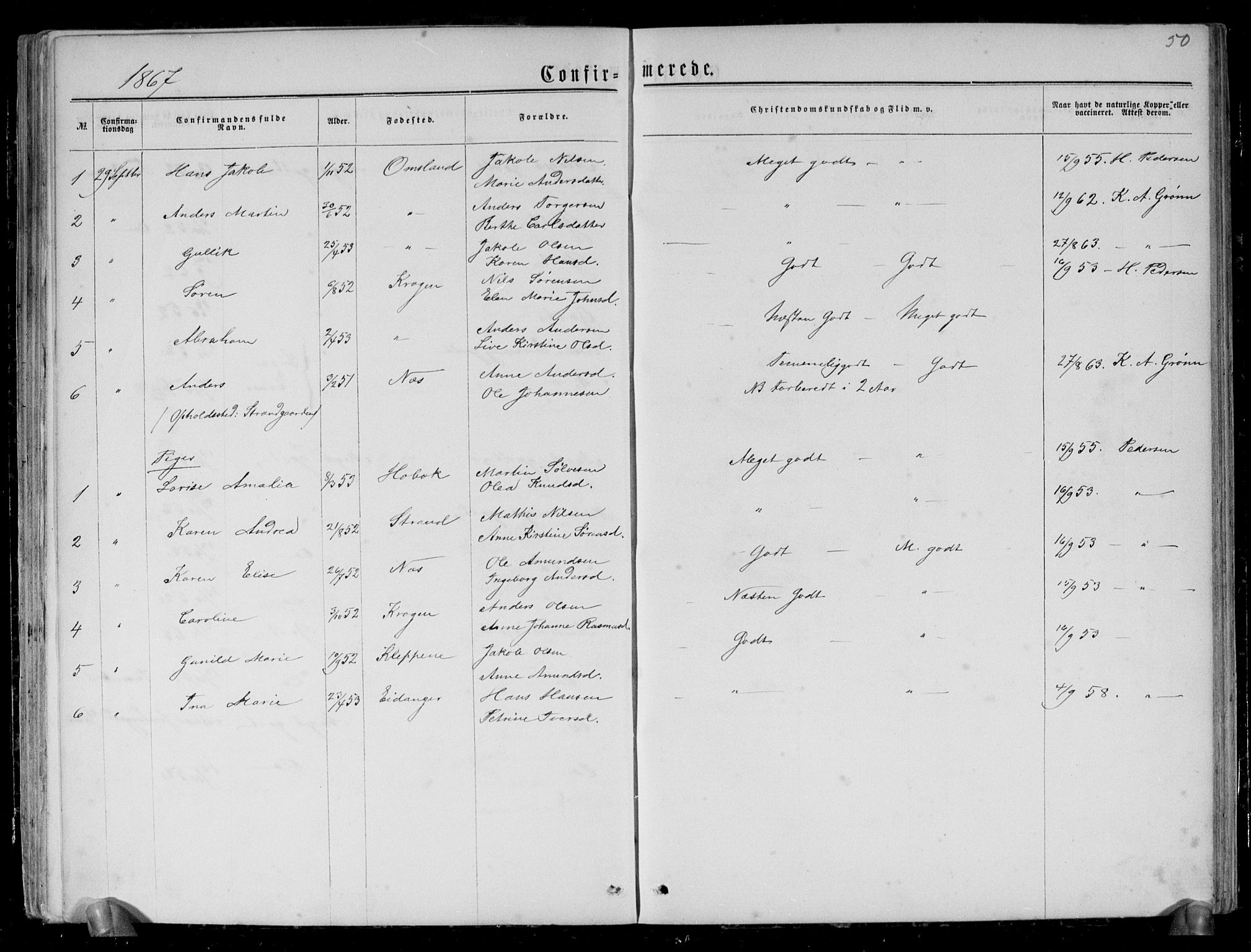 Brunlanes kirkebøker, AV/SAKO-A-342/G/Gc/L0001: Parish register (copy) no. III 1, 1866-1890, p. 50