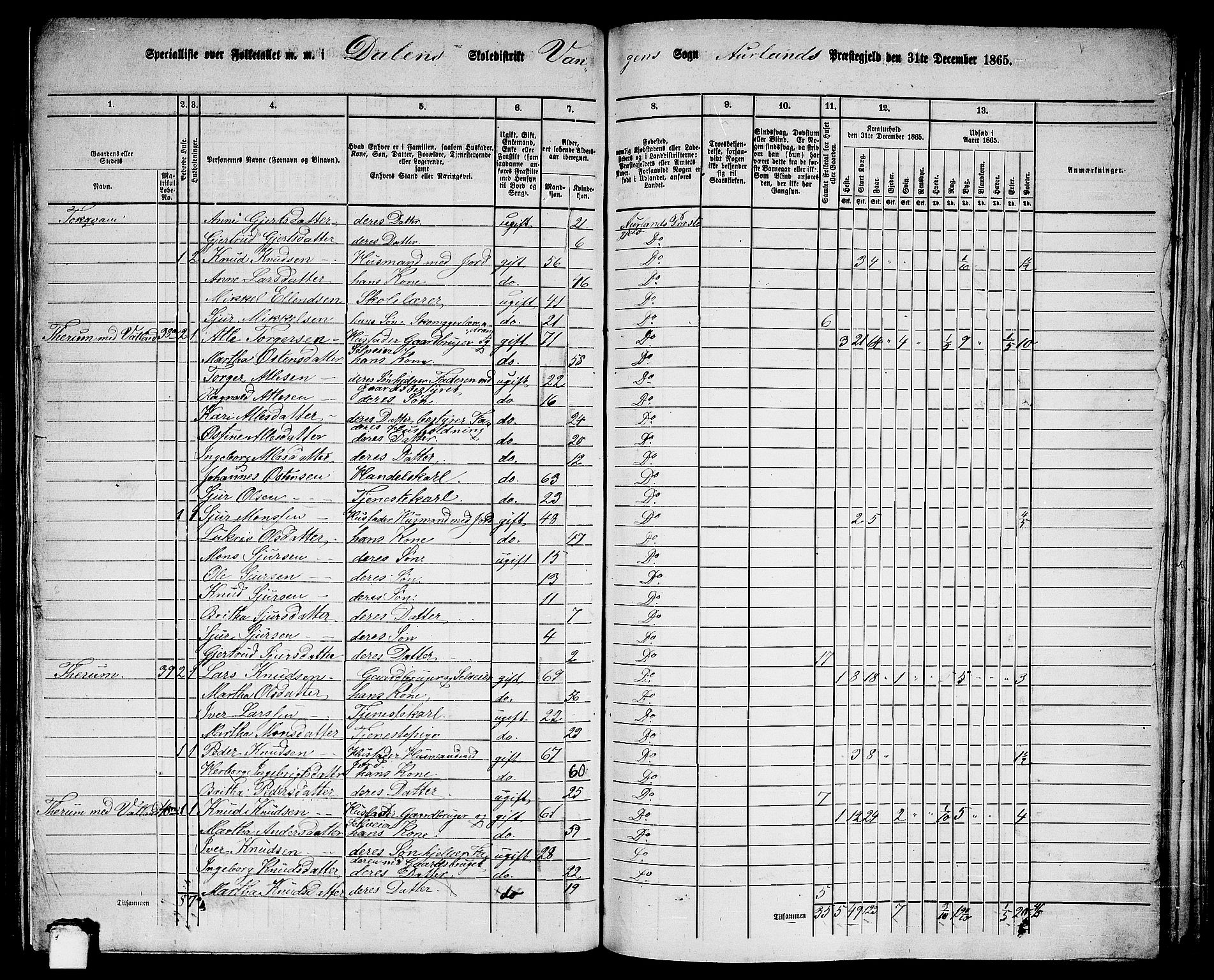 RA, 1865 census for Aurland, 1865, p. 37