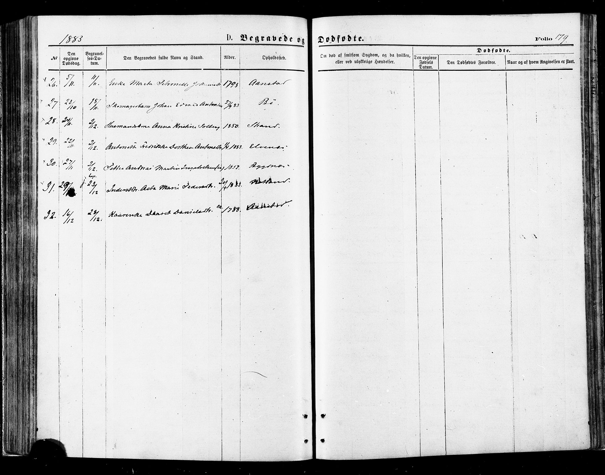 Ministerialprotokoller, klokkerbøker og fødselsregistre - Nordland, AV/SAT-A-1459/895/L1370: Parish register (official) no. 895A05, 1873-1884, p. 179