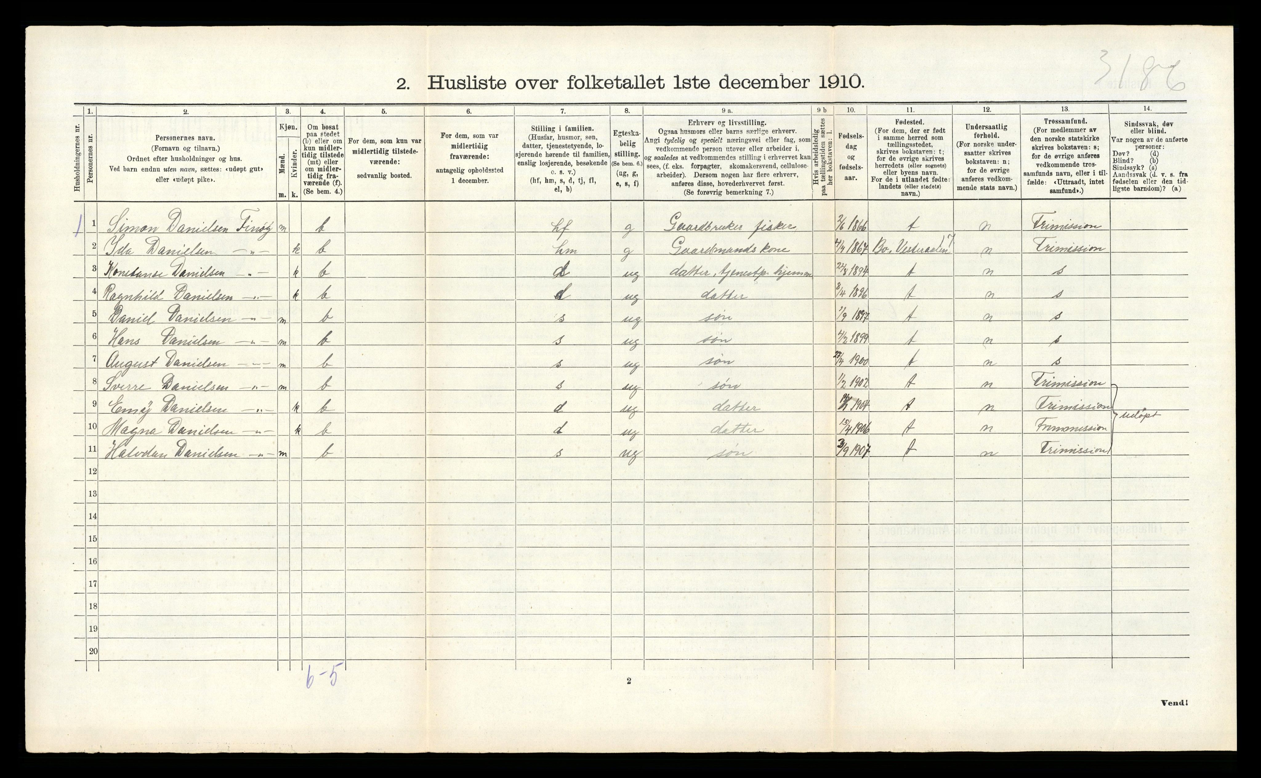 RA, 1910 census for Hamarøy, 1910, p. 923