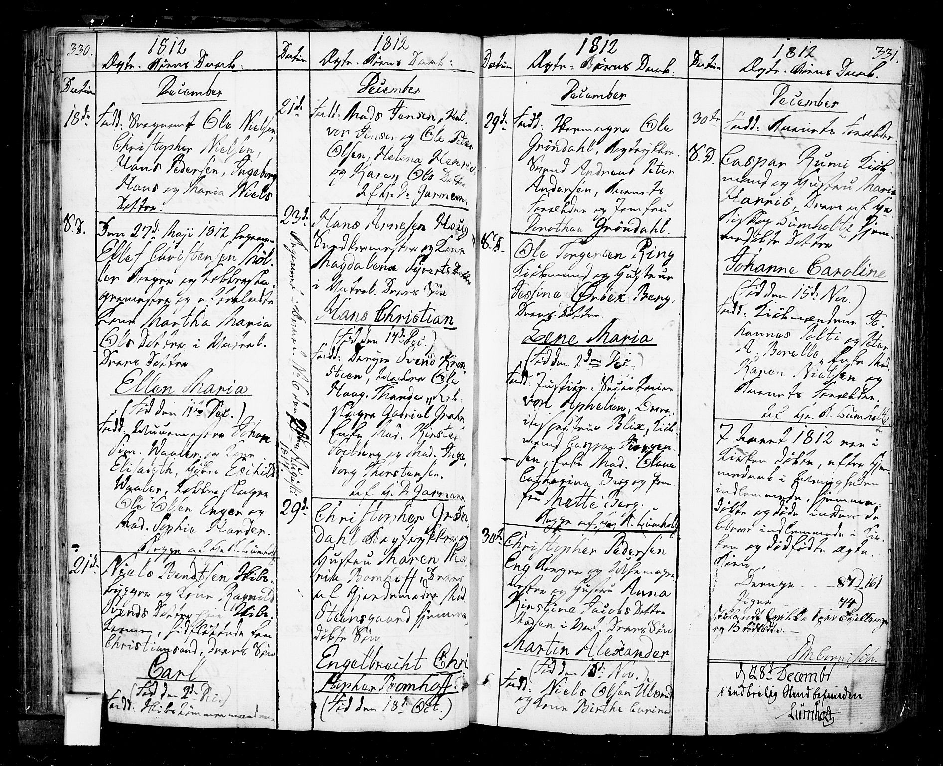 Oslo domkirke Kirkebøker, SAO/A-10752/F/Fa/L0006: Parish register (official) no. 6, 1807-1817, p. 330-331