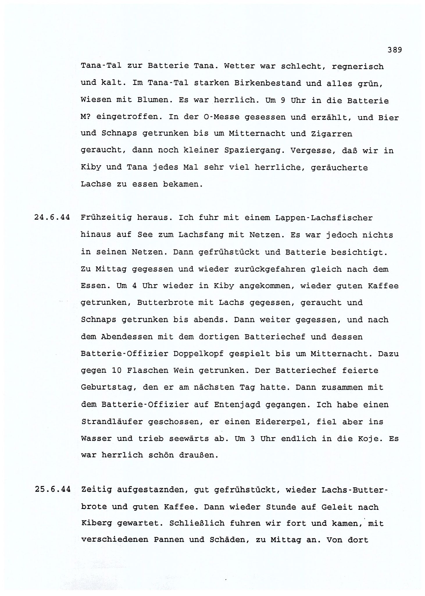 Dagbokopptegnelser av en tysk marineoffiser stasjonert i Norge , FMFB/A-1160/F/L0001: Dagbokopptegnelser av en tysk marineoffiser stasjonert i Norge, 1941-1944, p. 389