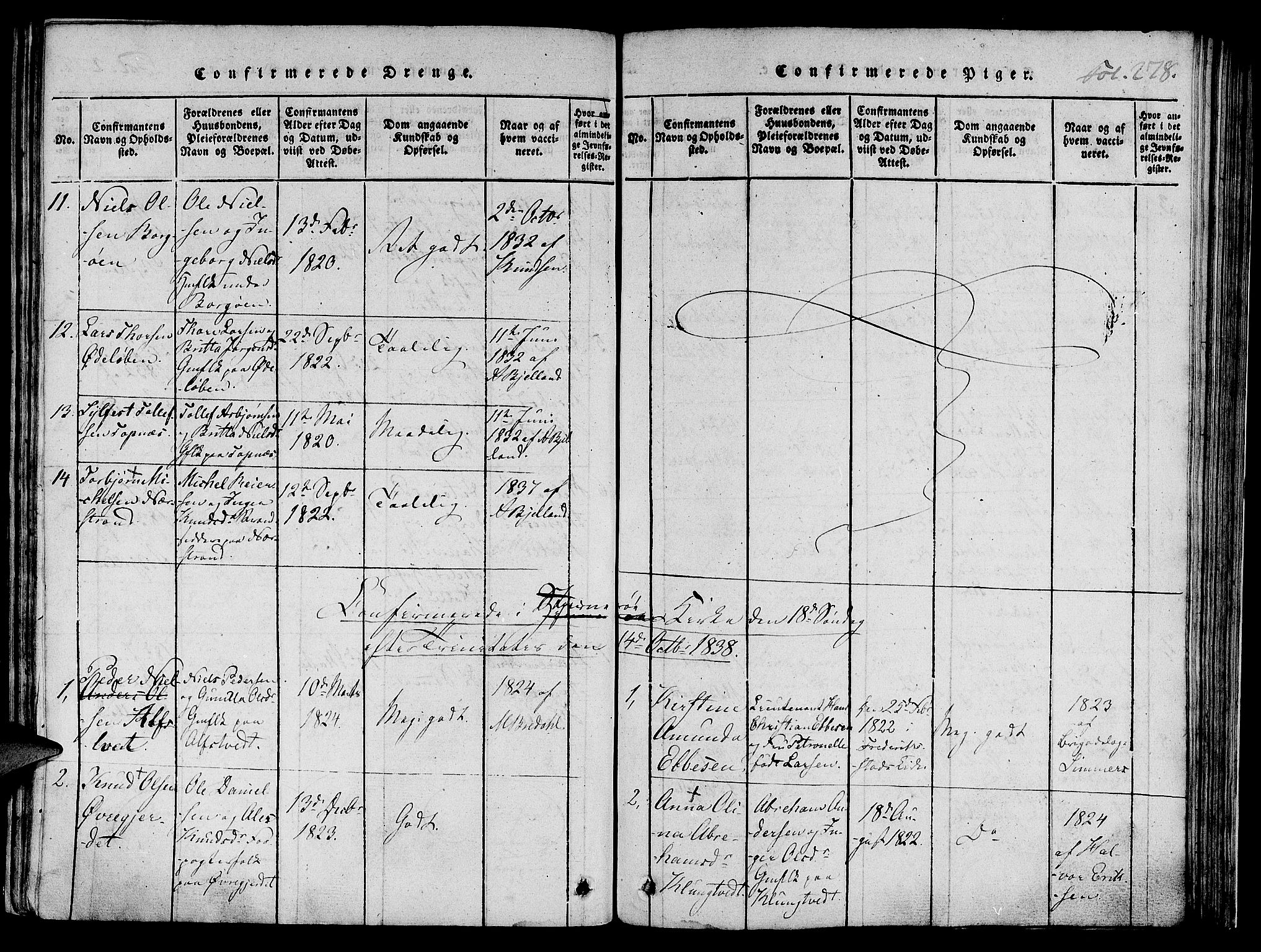 Nedstrand sokneprestkontor, AV/SAST-A-101841/01/IV: Parish register (official) no. A 6, 1816-1838, p. 278