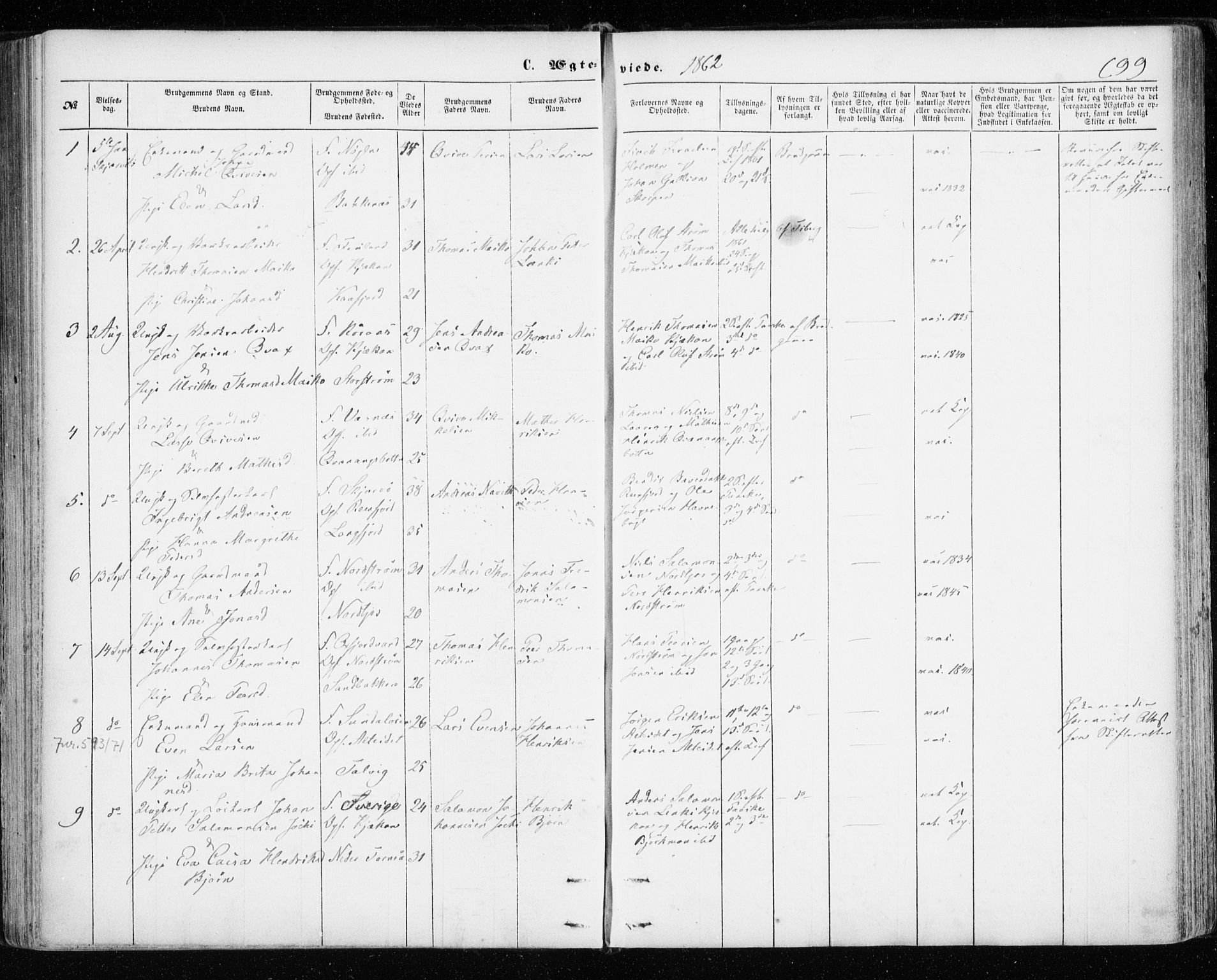 Skjervøy sokneprestkontor, SATØ/S-1300/H/Ha/Haa/L0011kirke: Parish register (official) no. 11, 1861-1877, p. 99