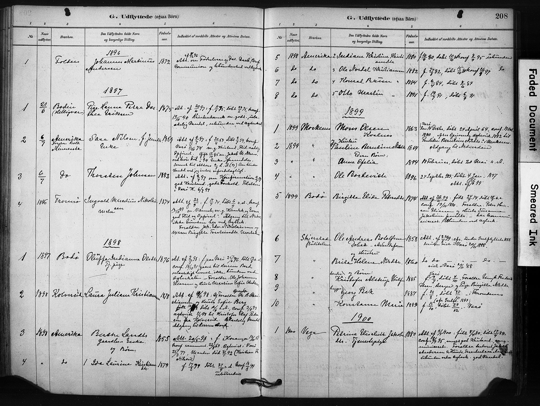 Ministerialprotokoller, klokkerbøker og fødselsregistre - Nordland, AV/SAT-A-1459/807/L0122: Parish register (official) no. 807A05, 1880-1902, p. 208