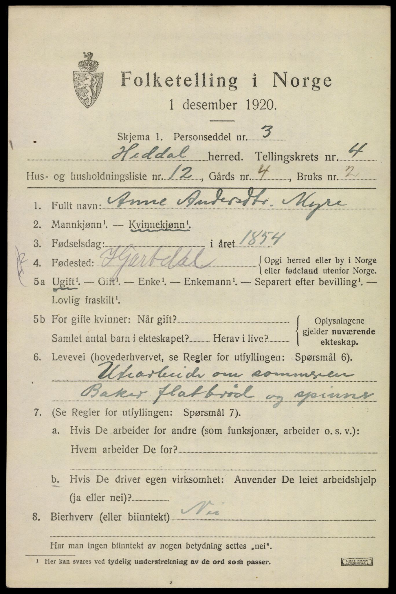 SAKO, 1920 census for Heddal, 1920, p. 4570