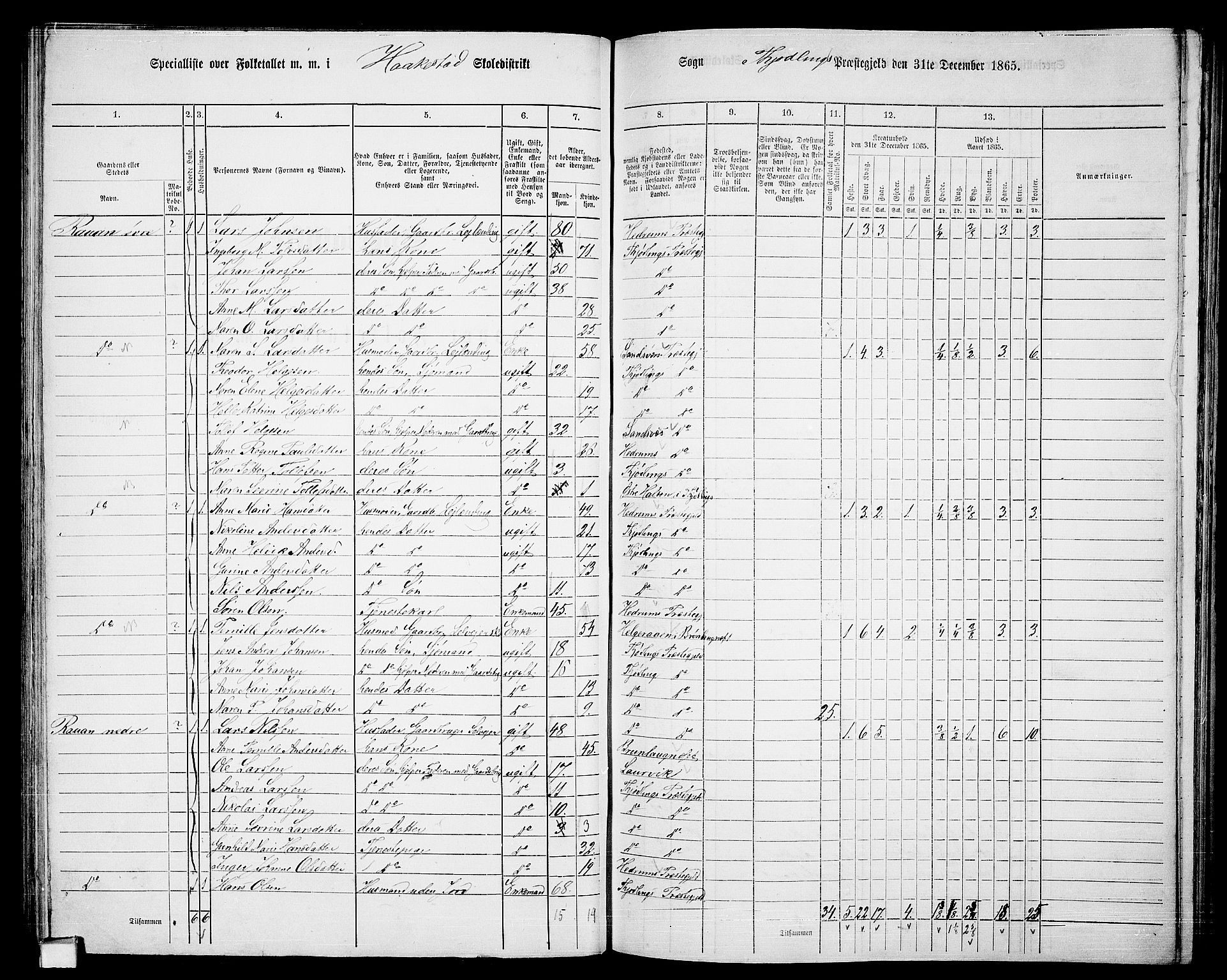 RA, 1865 census for Tjølling, 1865, p. 78